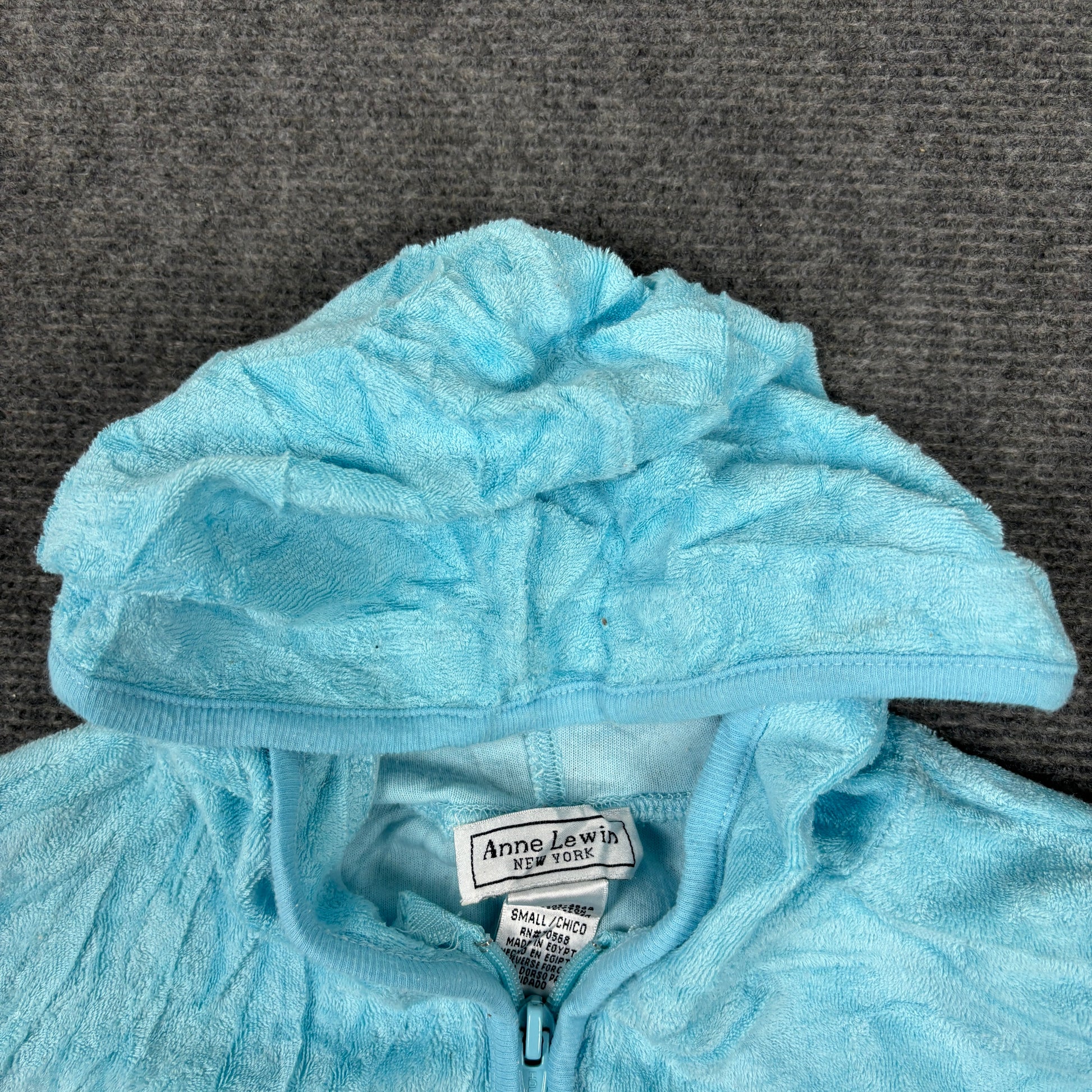 Y2K Anne Lewin Velour Hoodie Women's XS Blue Jumper