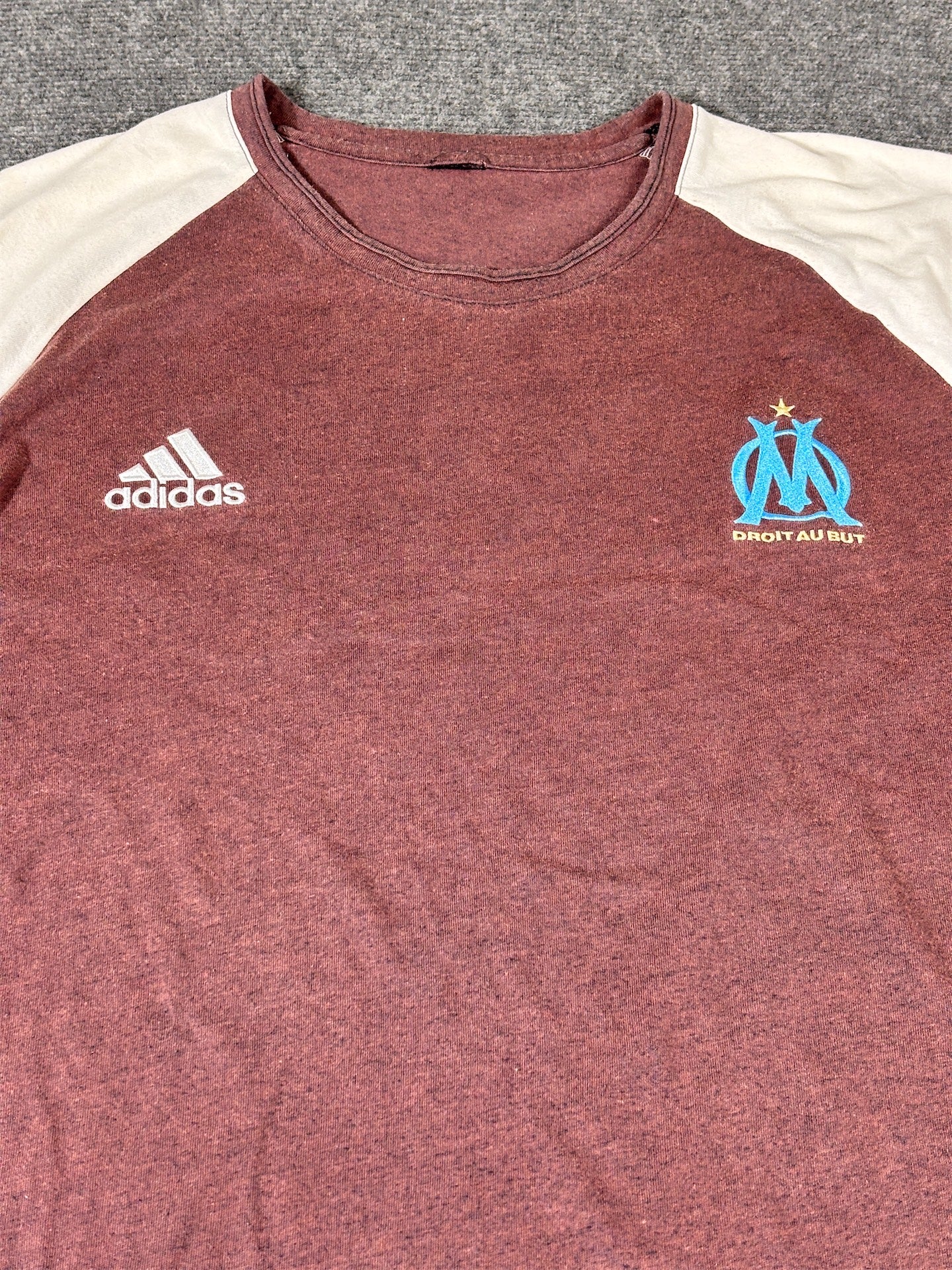 Vintage Y2K Adidas Olympique Marseille T-shirt Men’s XL Brown White Chest Badges