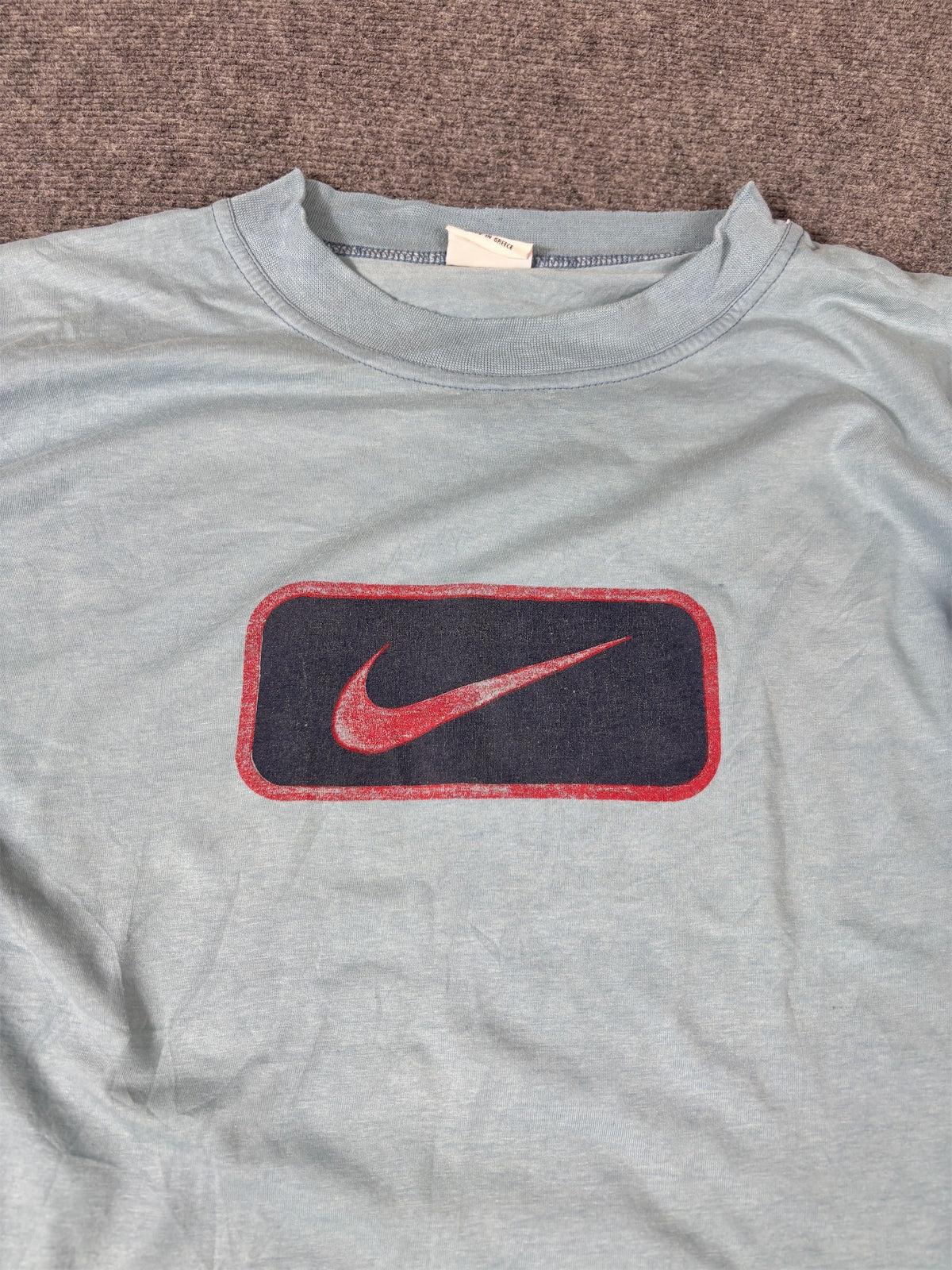 Vintage 90s Nike T-Shirt Women’s M Blue Centre Box Logo Classic Crew Neck
