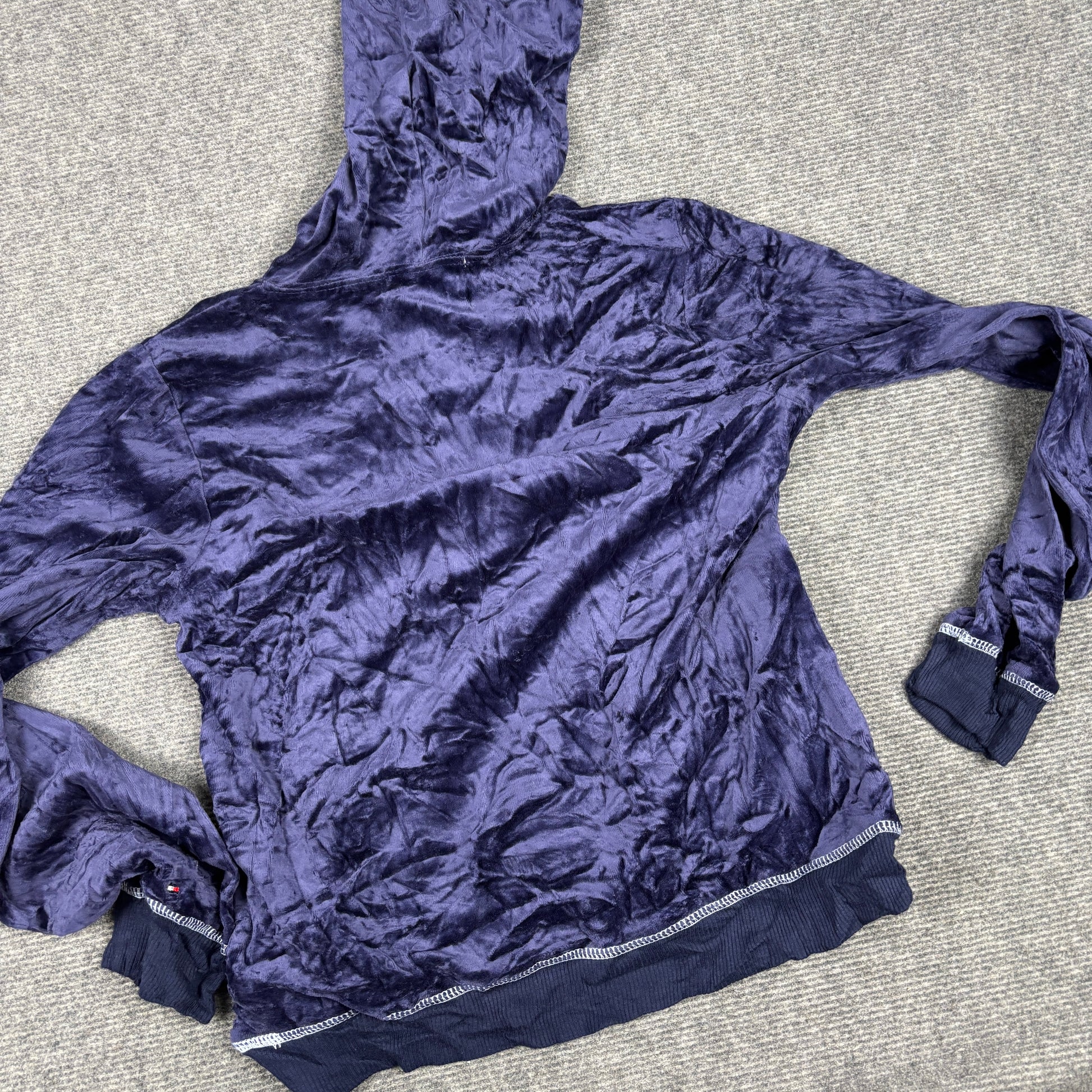 2000s Tommy Hilfiger Velour Hoodie Women's Small Navy Blue Jumper