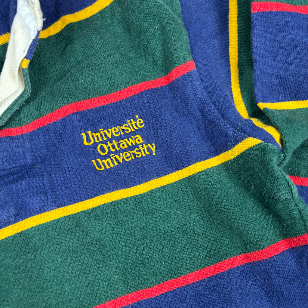 Vintage Barbarian Rugby Shirt Men's Medium Striped Blue Green Ottowa University