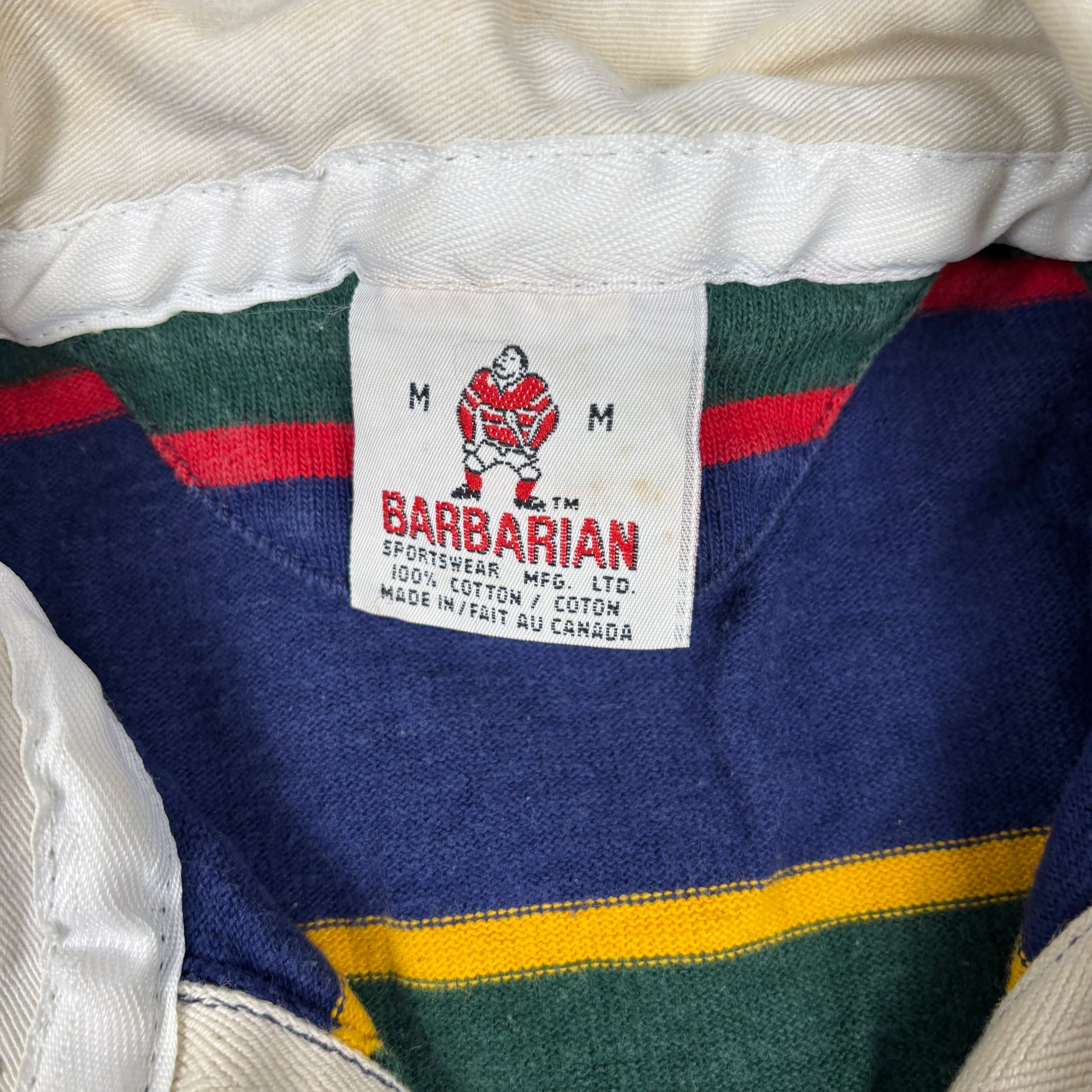 Vintage Barbarian Rugby Shirt Men's Medium Striped Blue Green Ottowa University