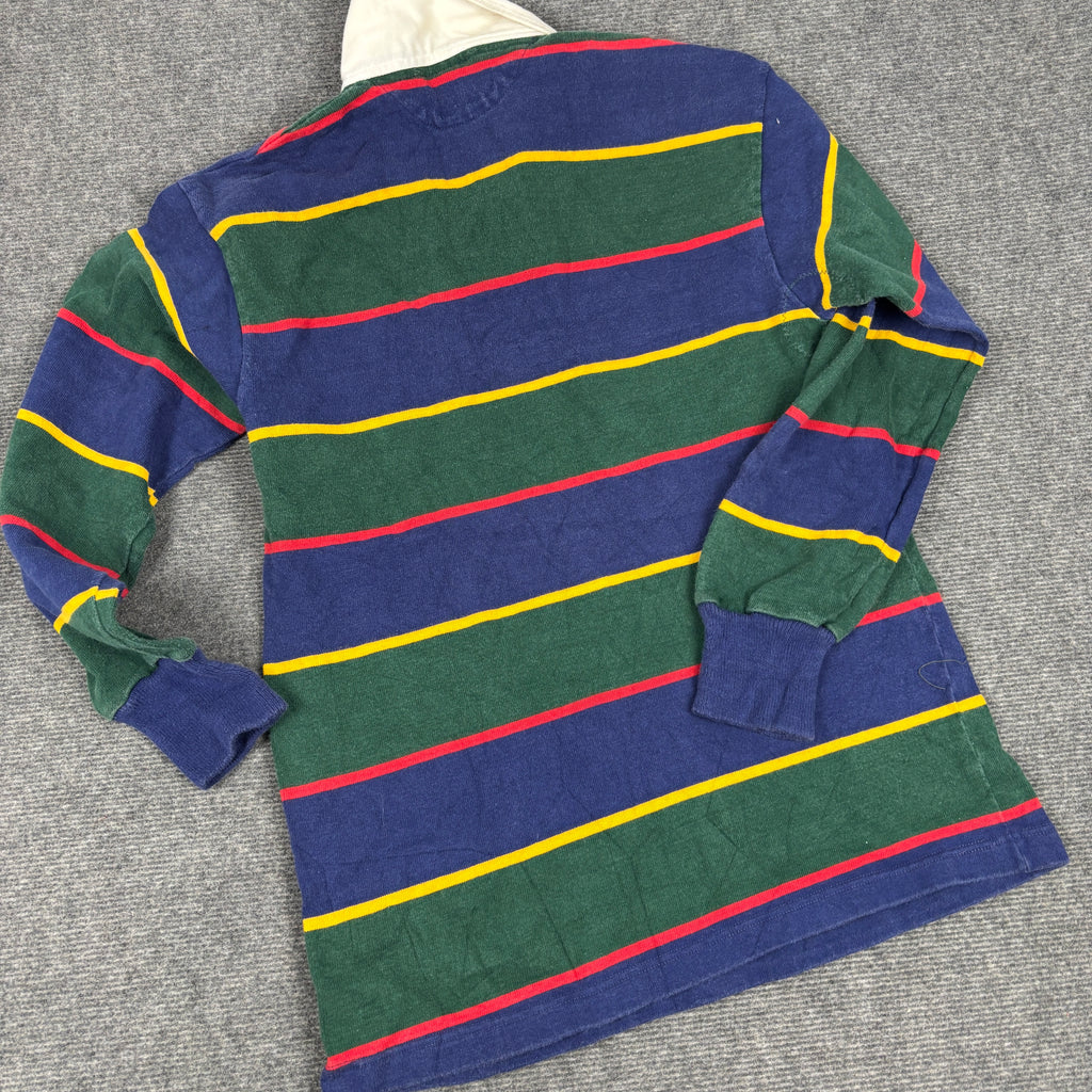 Vintage Barbarian Rugby Shirt Men's Medium Striped Blue Green Ottowa University
