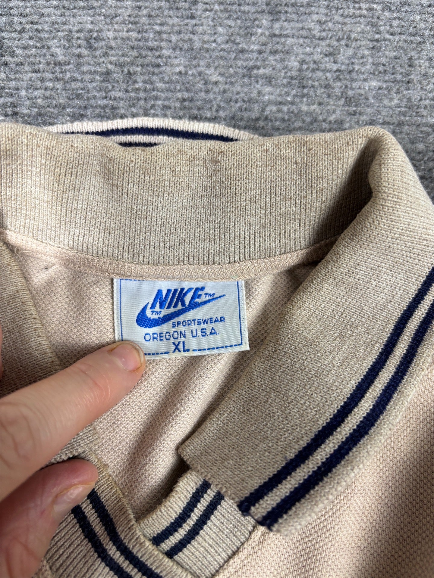 Vintage 80s Nike Polo Shirt Men’s XL Beige Black Swoosh Oregon Tag Collared
