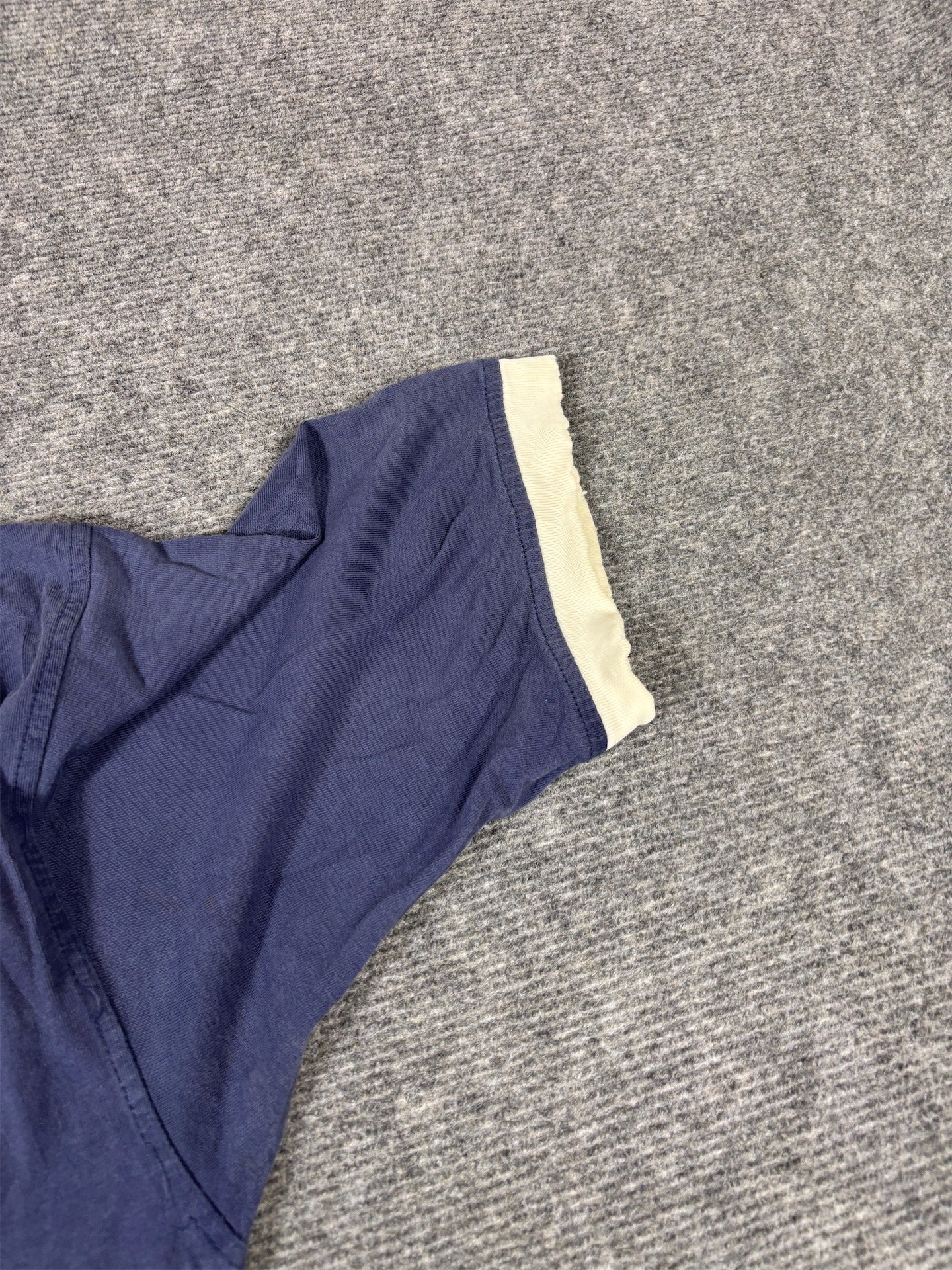 Vintage 90s Nike Ringer T-Shirt Women’s S Navy Blue Embroidered Logo Distressed Faded