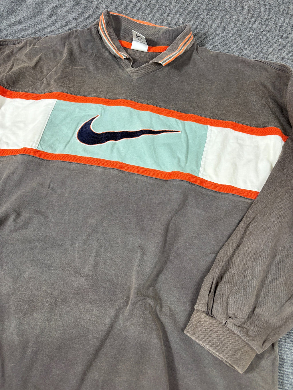 Vintage 90s Nike Rugby Polo Shirt Men’s M Brown Orange Chest Swoosh Back Spell Out