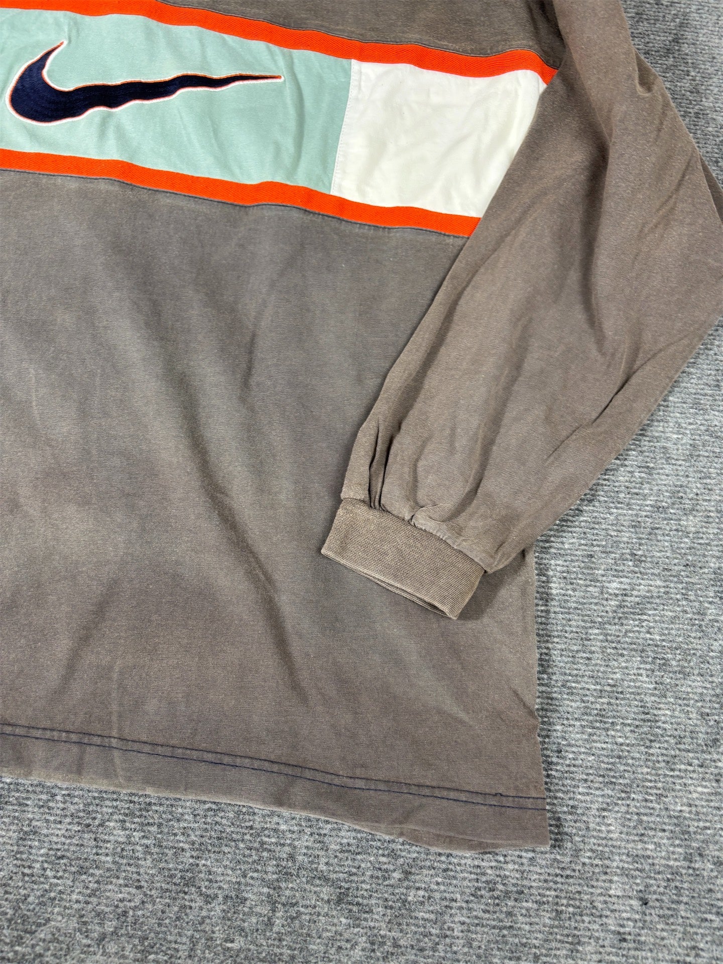 Vintage 90s Nike Rugby Polo Shirt Men’s M Brown Orange Chest Swoosh Back Spell Out