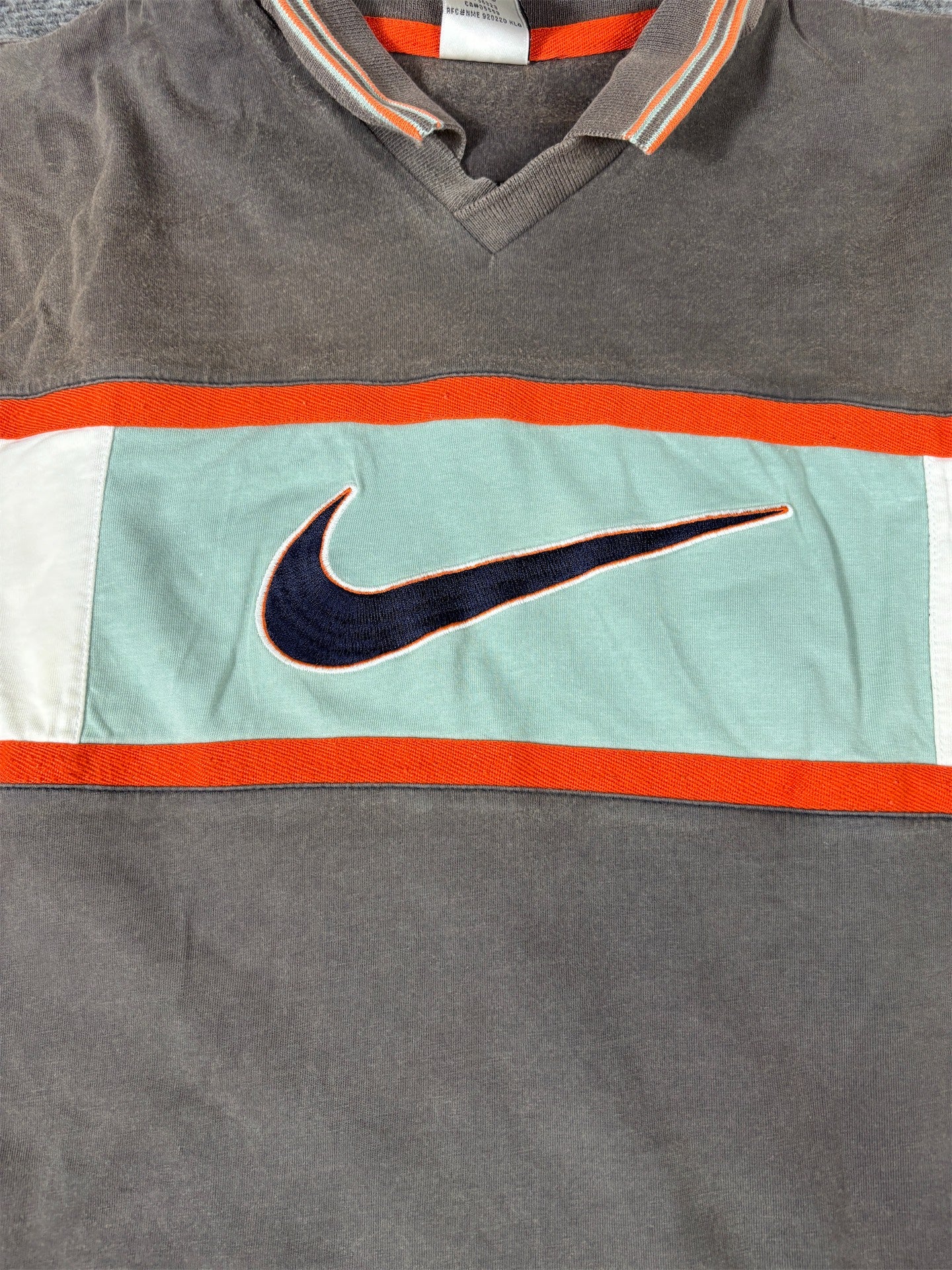 Vintage 90s Nike Rugby Polo Shirt Men’s M Brown Orange Chest Swoosh Back Spell Out