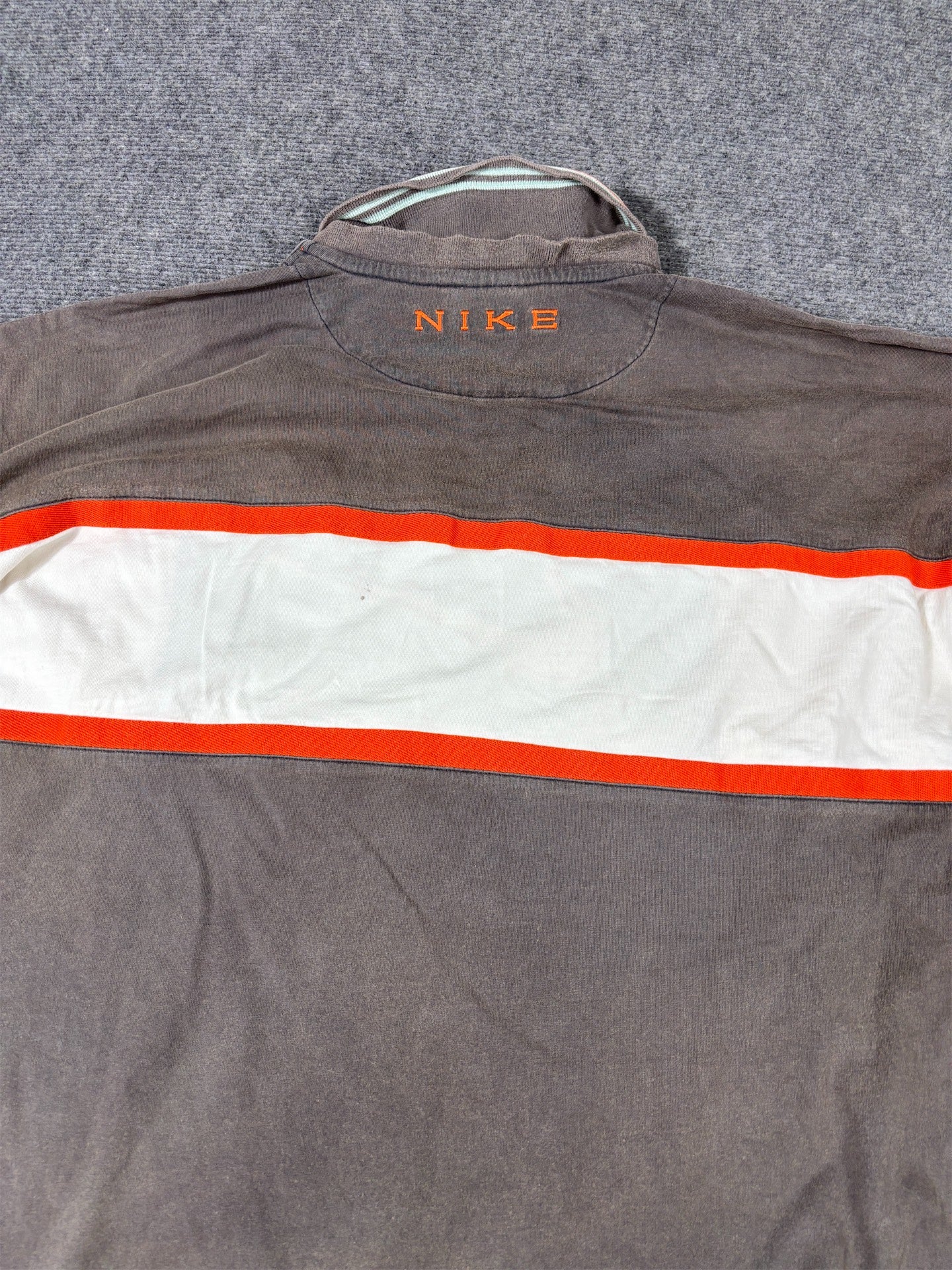 Vintage 90s Nike Rugby Polo Shirt Men’s M Brown Orange Chest Swoosh Back Spell Out