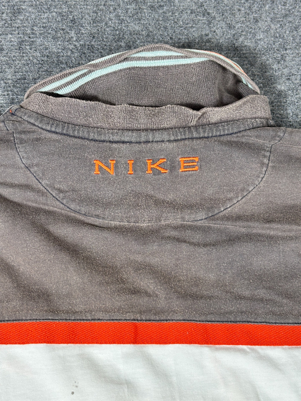 Vintage 90s Nike Rugby Polo Shirt Men’s M Brown Orange Chest Swoosh Back Spell Out