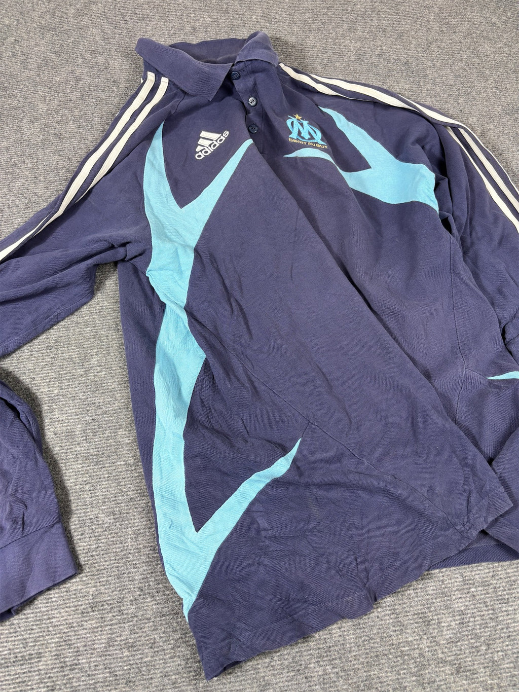 Vintage Y2K Adidas Olympique Marseille Polo Men’s L Navy Blue Predator Badge Logos L/S