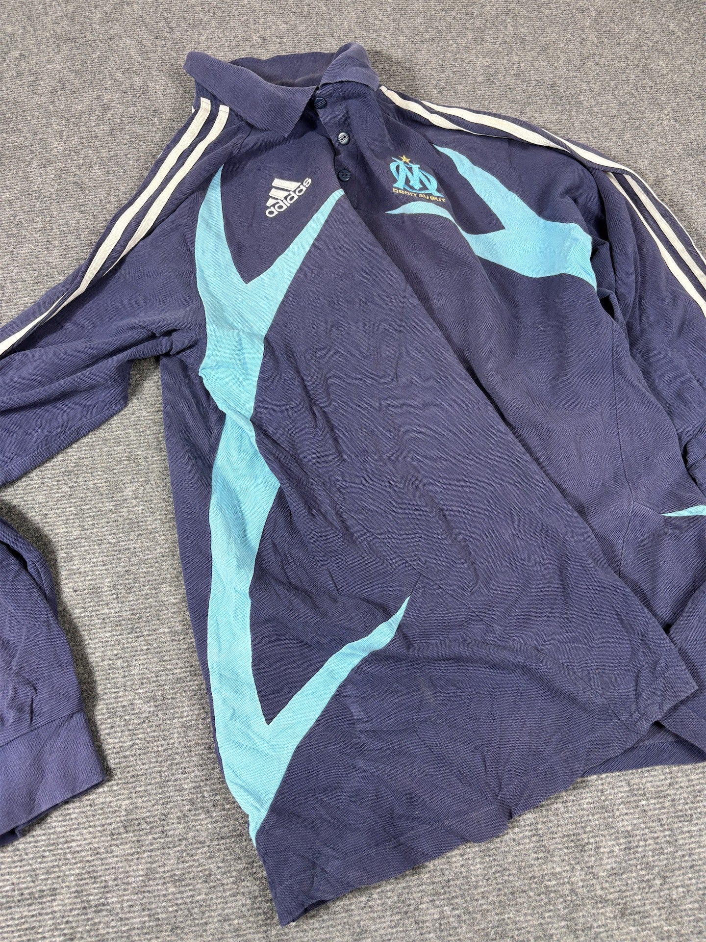 Vintage Y2K Adidas Olympique Marseille Polo Men’s L Navy Blue Predator Badge Logos L/S