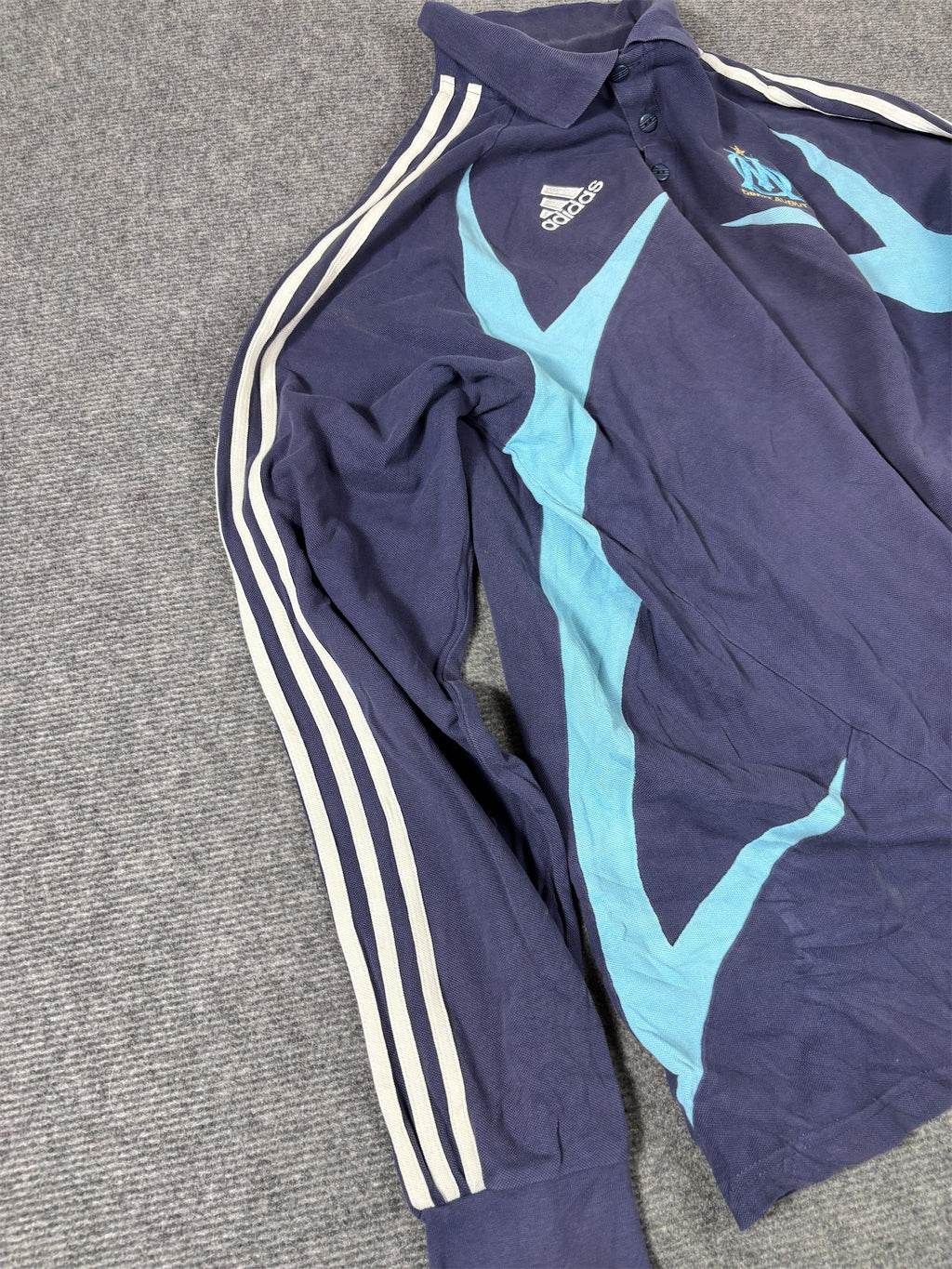Vintage Y2K Adidas Olympique Marseille Polo Men’s L Navy Blue Predator Badge Logos L/S