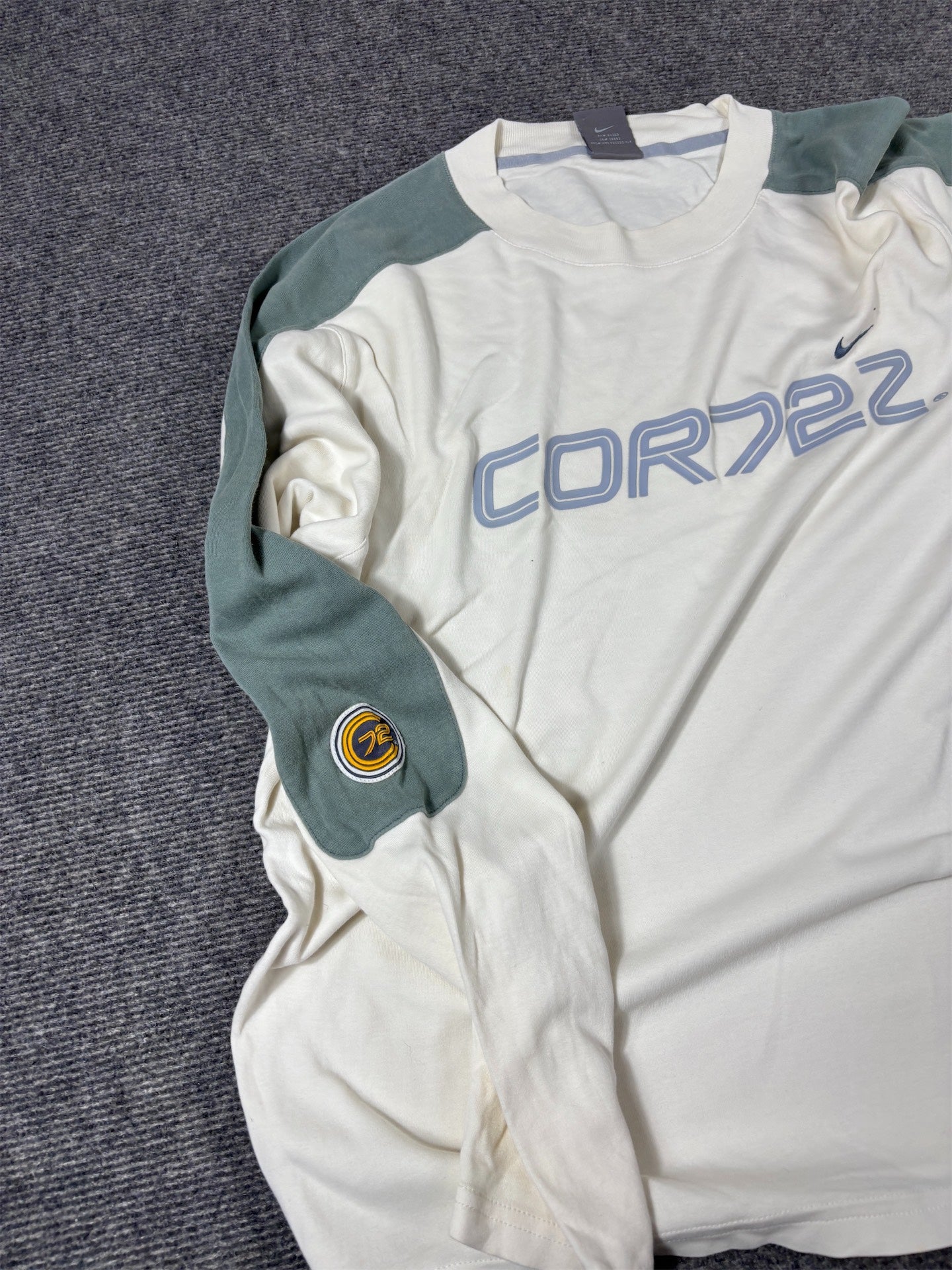 Vintage Y2K Nike Long Sleeve T-Shirt Men’s L White Cortez 72  Green Silver Swoosh Spell Out