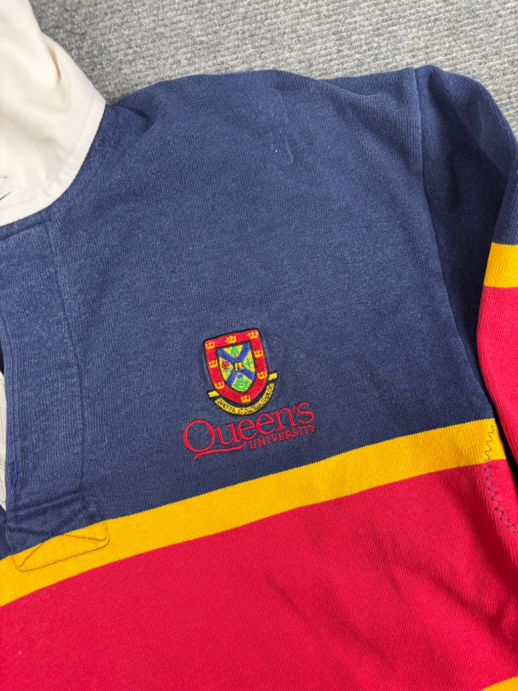Vintage  Barbarian Queen's Rugby Polo Men's Large Navy Striped Heavy Cotton