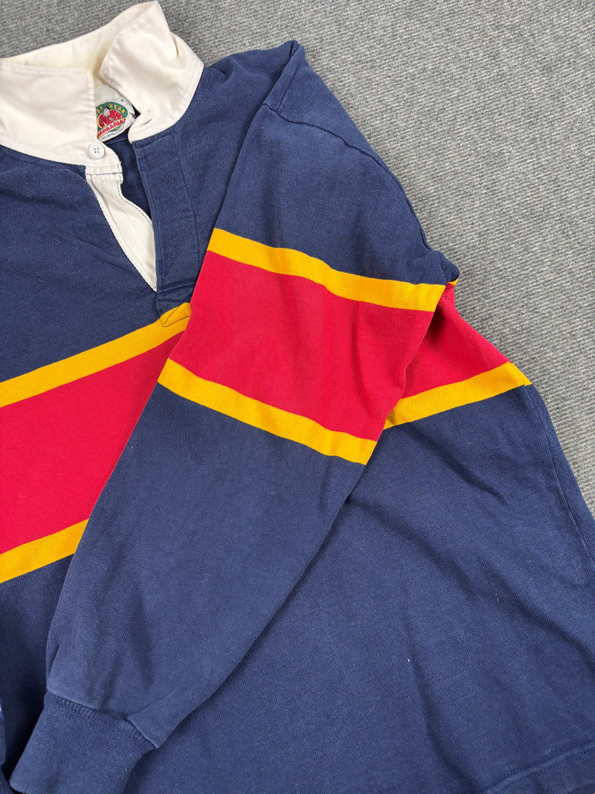 Vintage  Barbarian Queen's Rugby Polo Men's Large Navy Striped Heavy Cotton