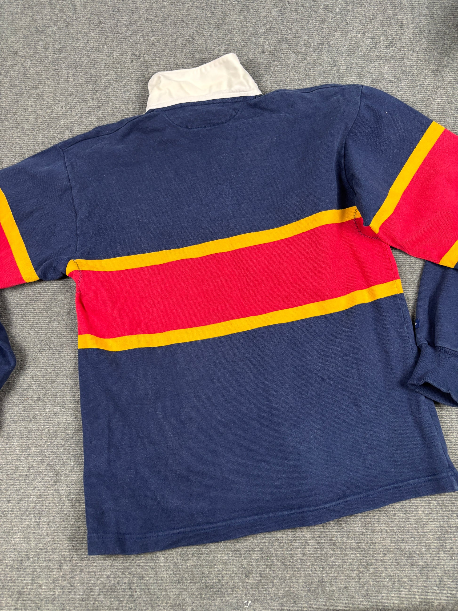 Vintage  Barbarian Queen's Rugby Polo Men's Large Navy Striped Heavy Cotton