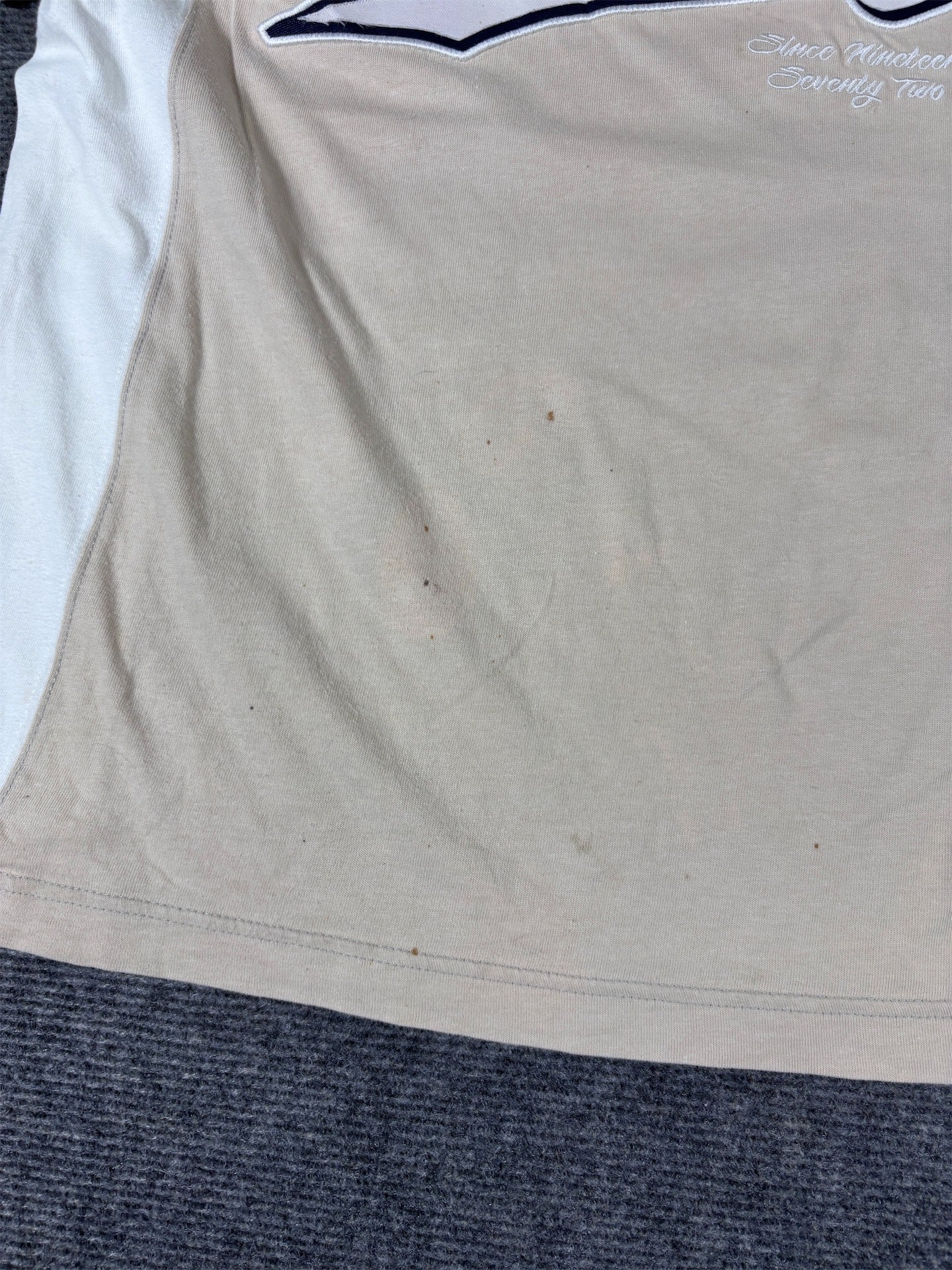 Vintage Y2K Nike T-Shirt Men’s S Brown White Cotton Cortez Graffiti Spell Out Sleeve Logo