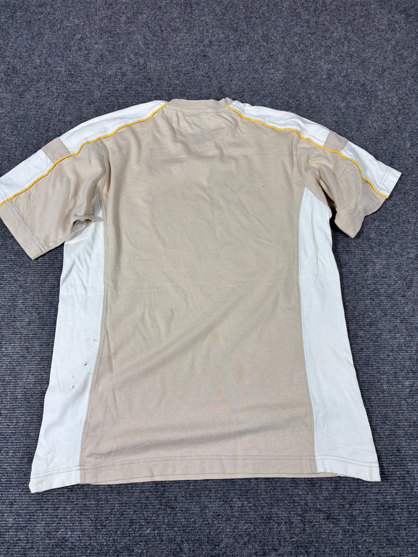 Vintage Y2K Nike T-Shirt Men’s S Brown White Cotton Cortez Graffiti Spell Out Sleeve Logo