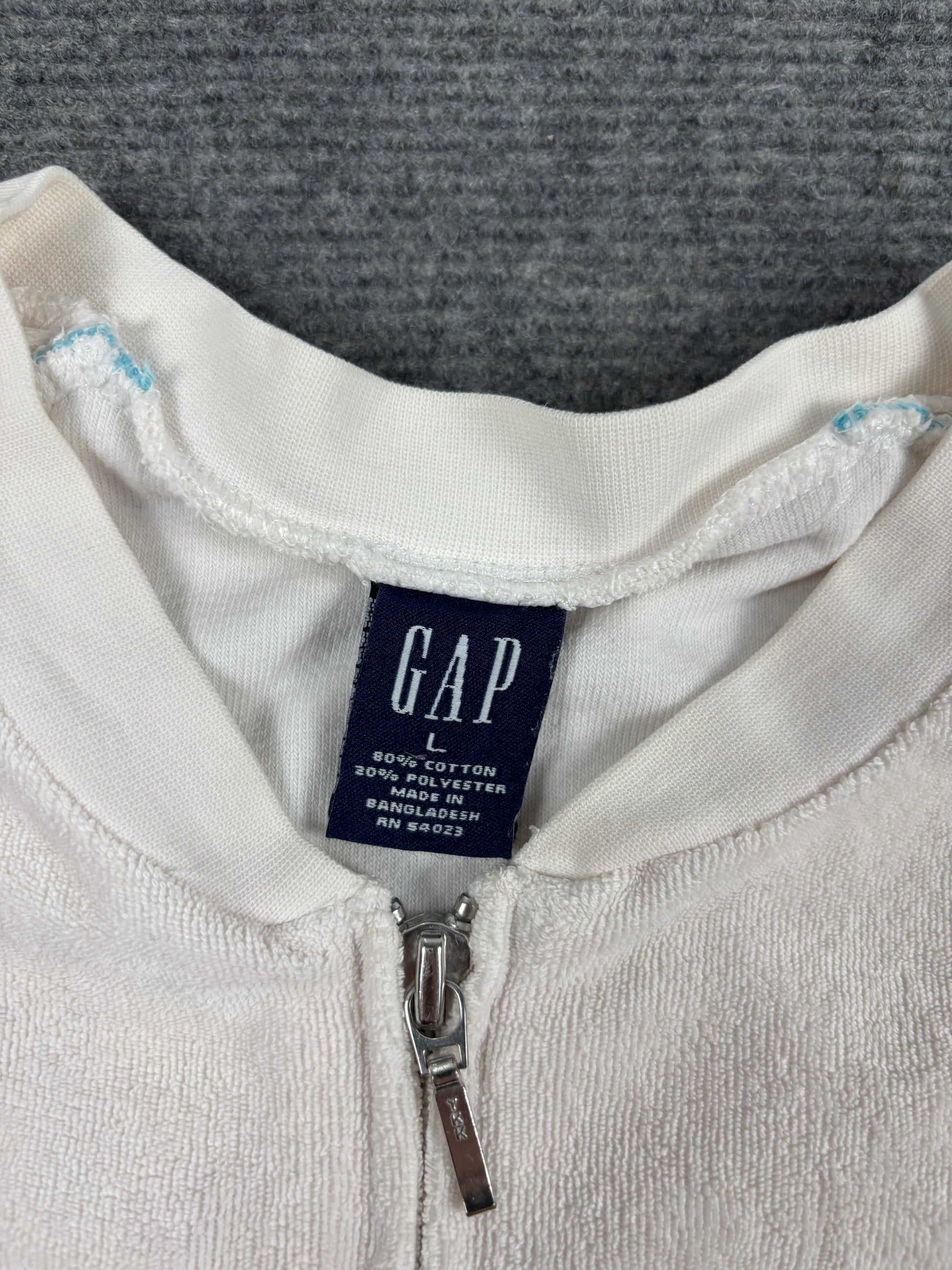 Vintage Y2K Gap Sweater Women's Small White Terrycloth Full Zip