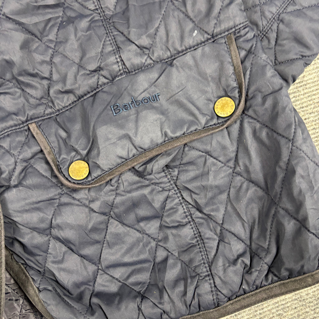 Barbour Quilted Jacket Women's Small Navy Brown Snap Button