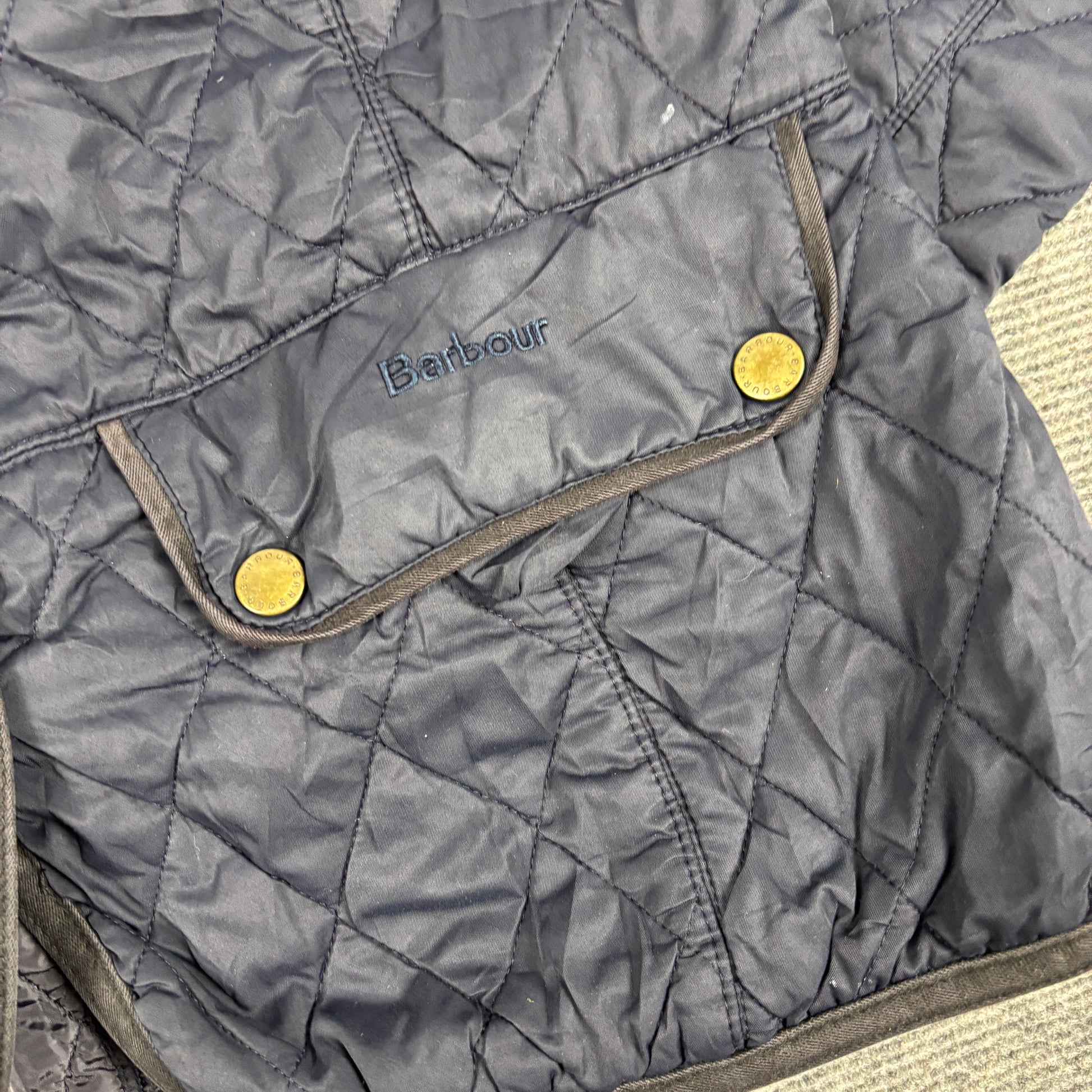 Barbour Quilted Jacket Women's Small Navy Brown Snap Button