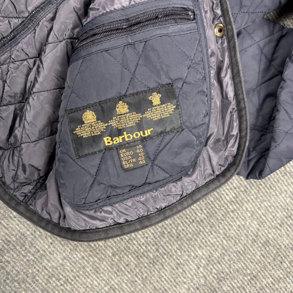 Barbour Quilted Jacket Women's Small Navy Brown Snap Button