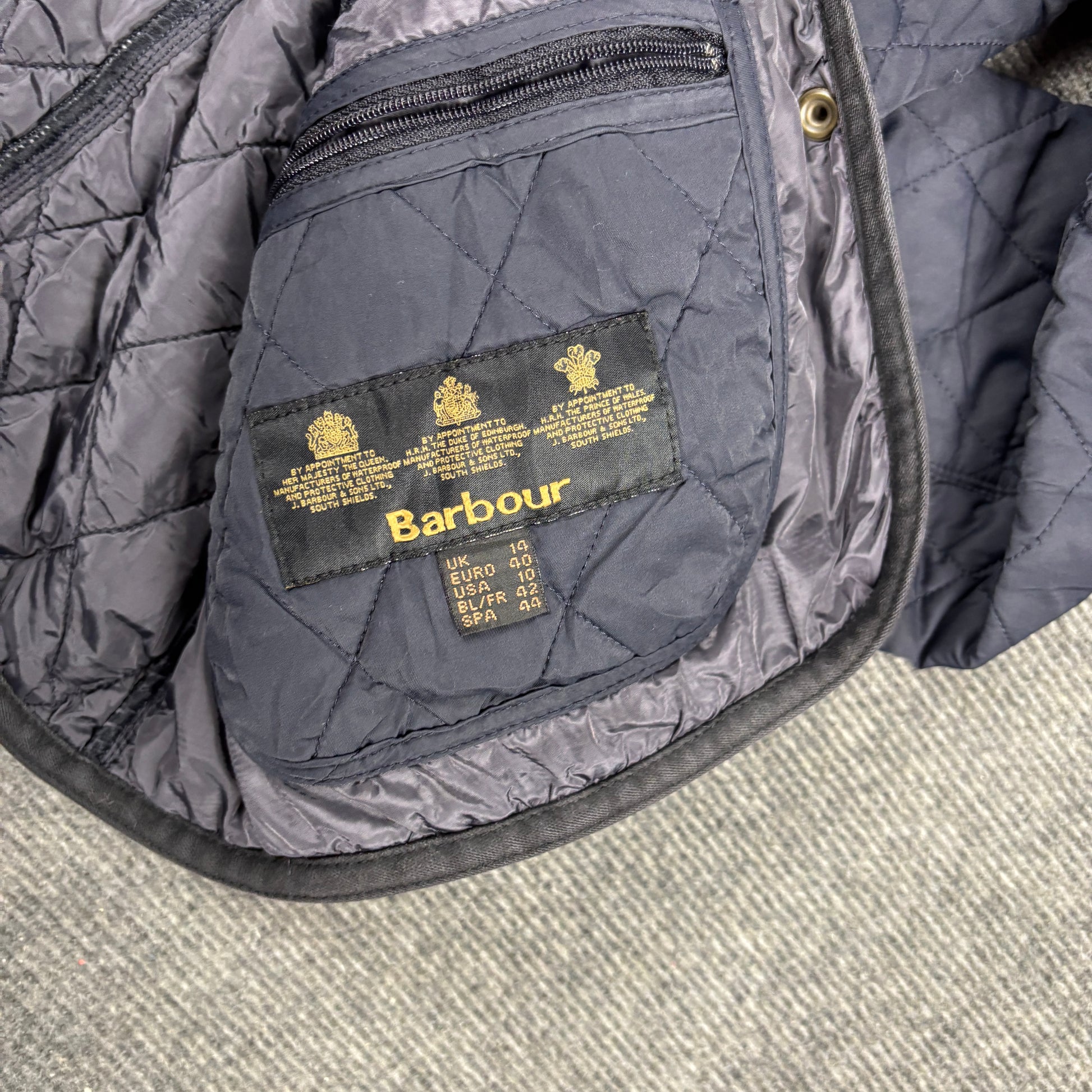 Barbour Quilted Jacket Women's Small Navy Brown Snap Button