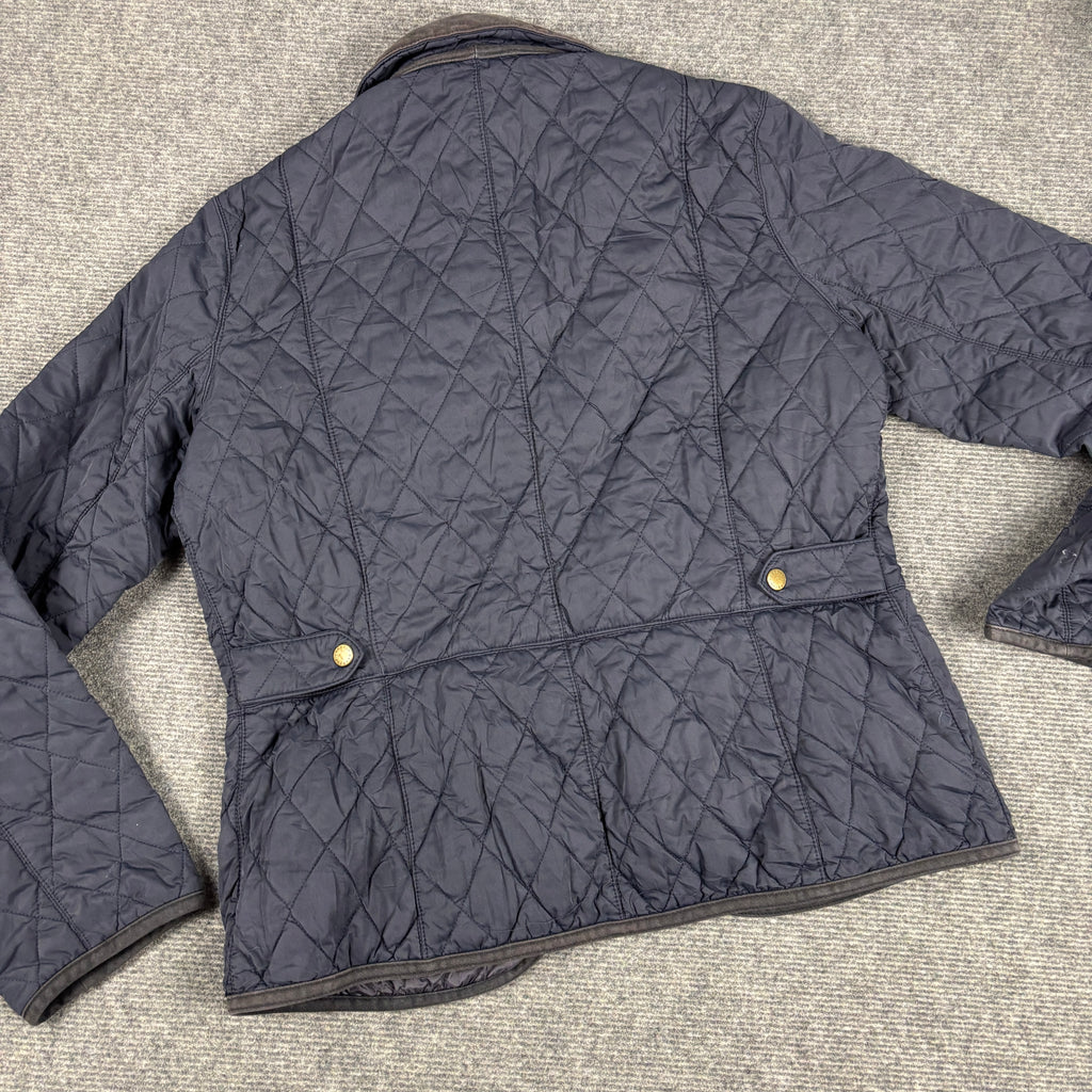 Barbour Quilted Jacket Women's Small Navy Brown Snap Button