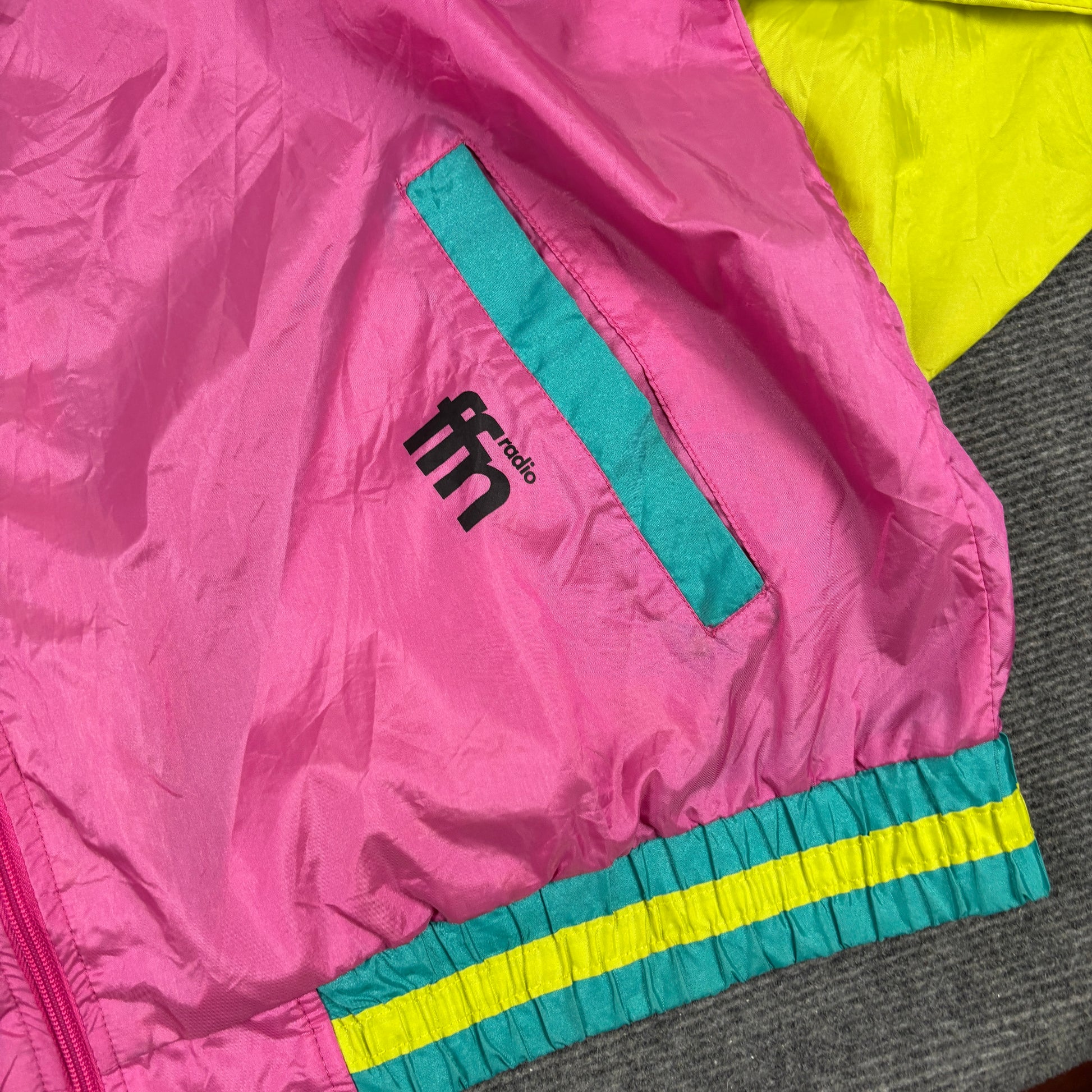 Retro 80s Fluro Windbreaker Jacket Men's XL Pink Yellow Windbreaker