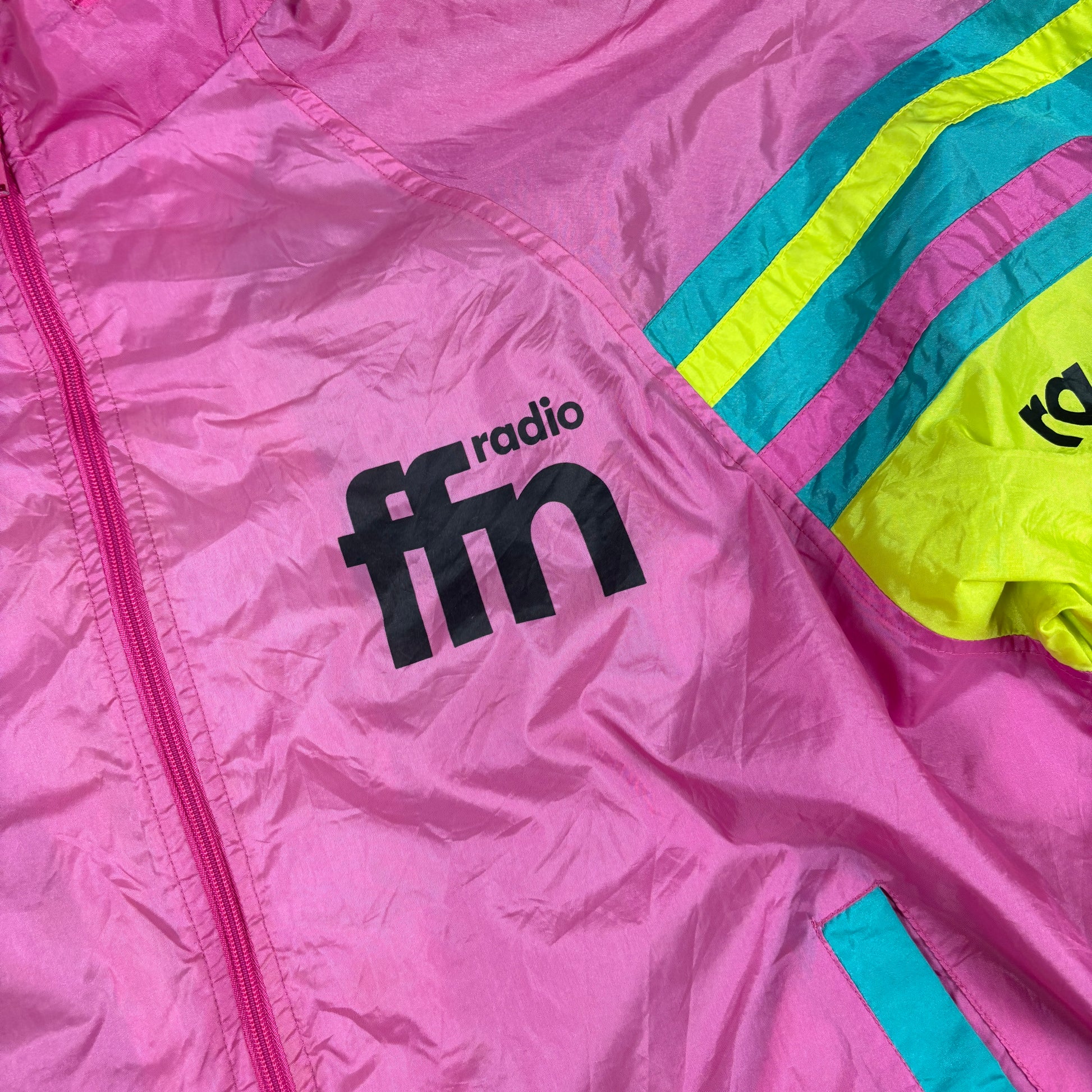 Retro 80s Fluro Windbreaker Jacket Men's XL Pink Yellow Windbreaker