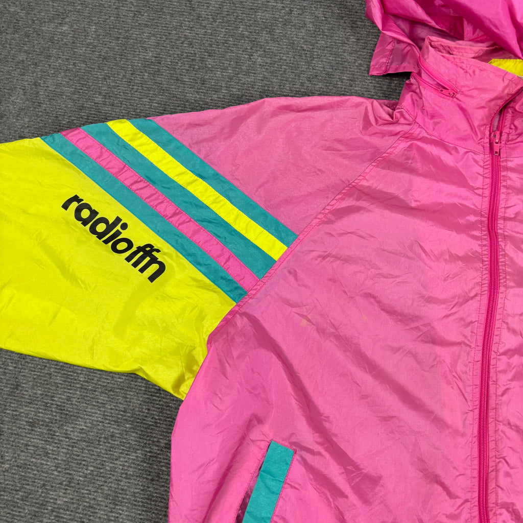 Retro 80s Fluro Windbreaker Jacket Men's XL Pink Yellow Windbreaker