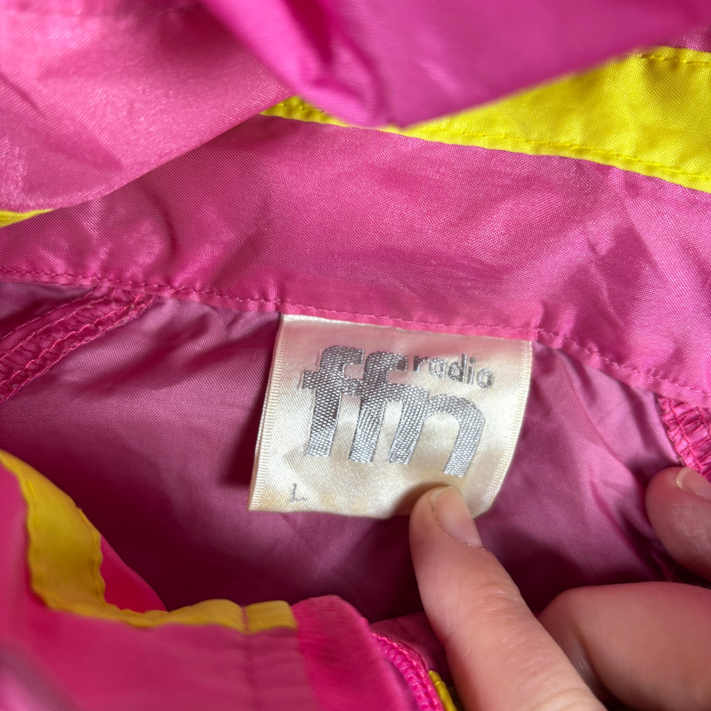 Retro 80s Fluro Windbreaker Jacket Men's XL Pink Yellow Windbreaker