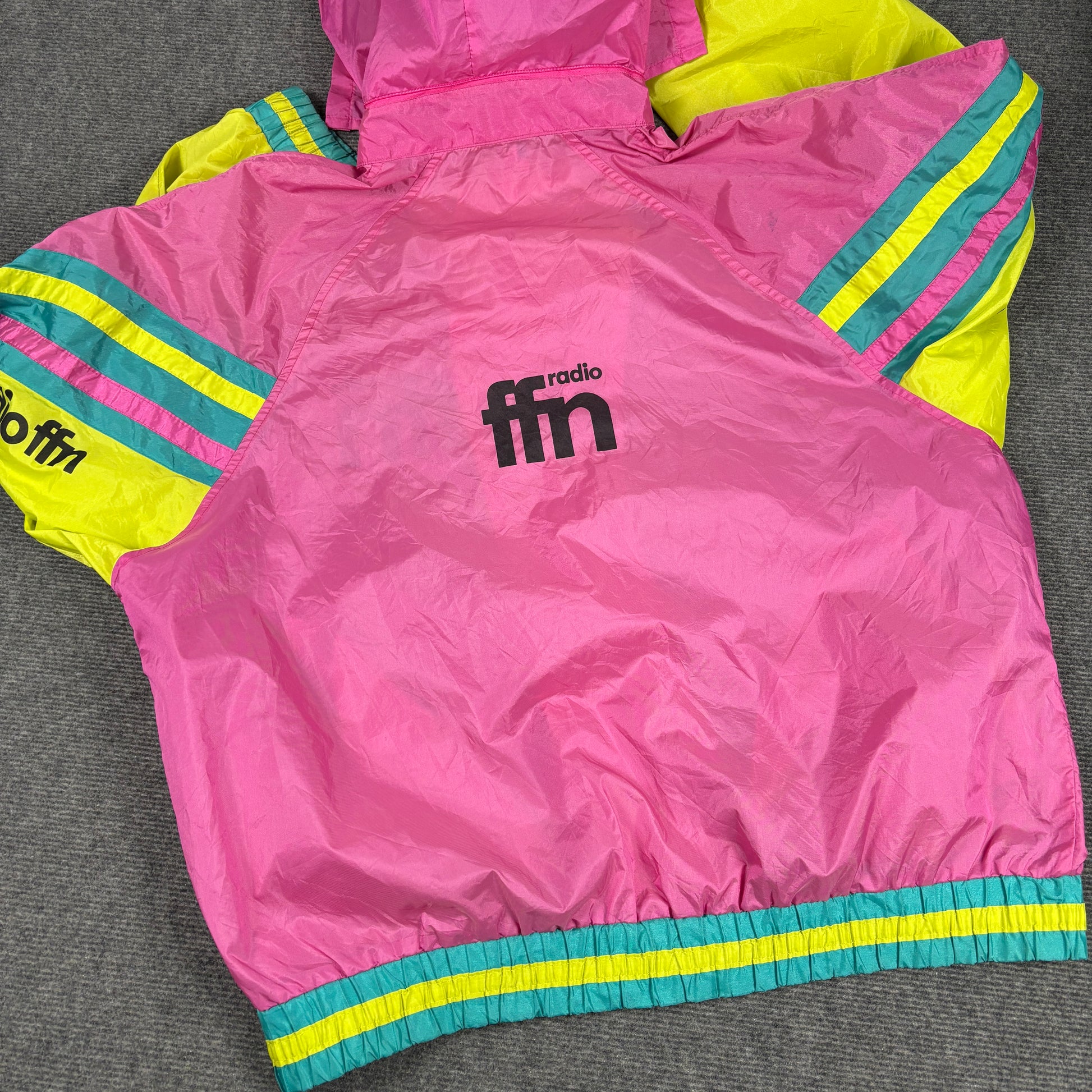 Retro 80s Fluro Windbreaker Jacket Men's XL Pink Yellow Windbreaker