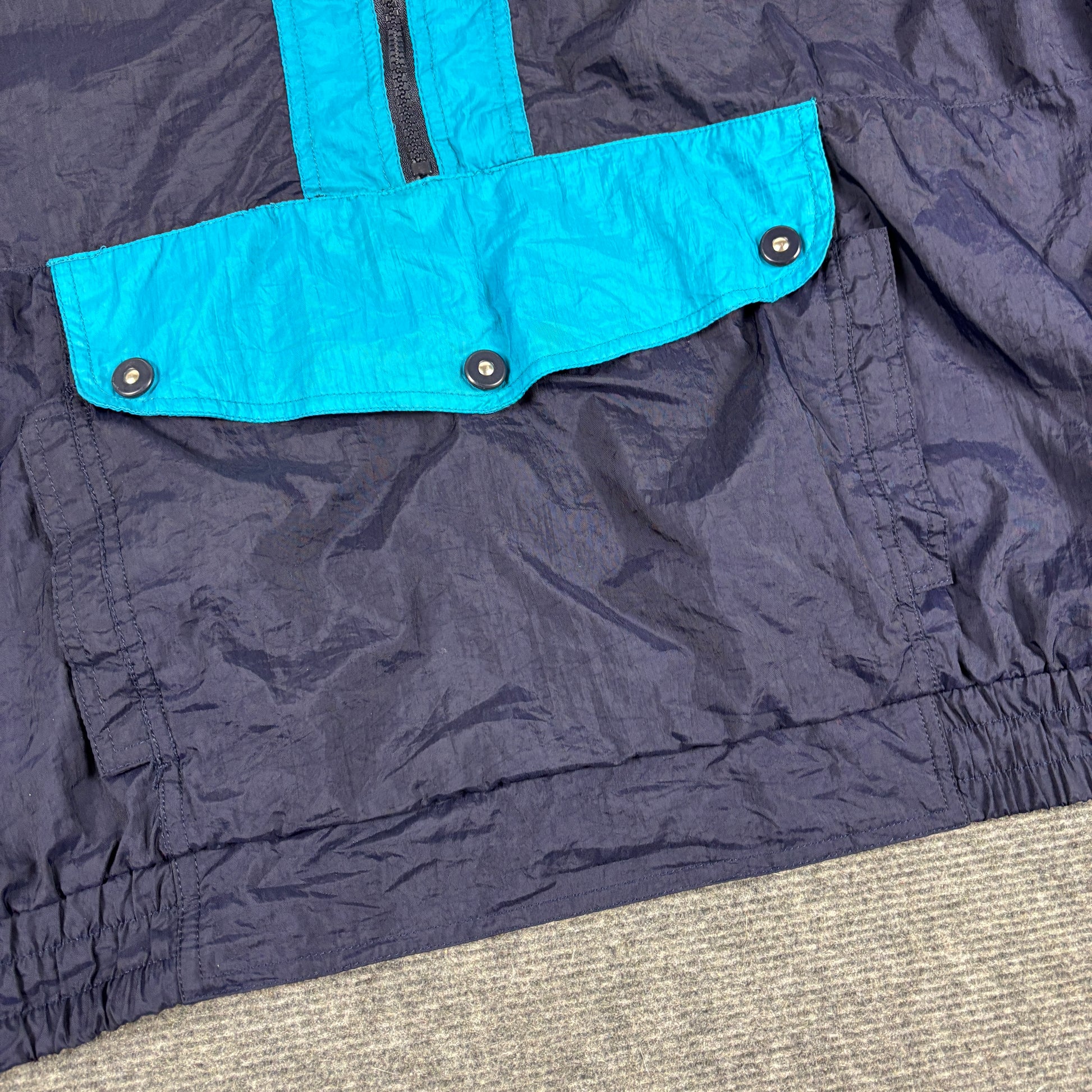 Vintage 80s Anorak Jacket Men's Large Black Fluro Nylon Windbreaker