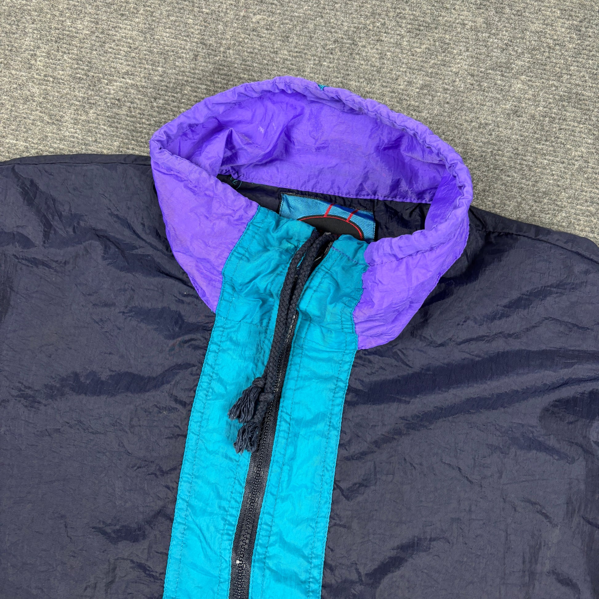 Vintage 80s Anorak Jacket Men's Large Black Fluro Nylon Windbreaker