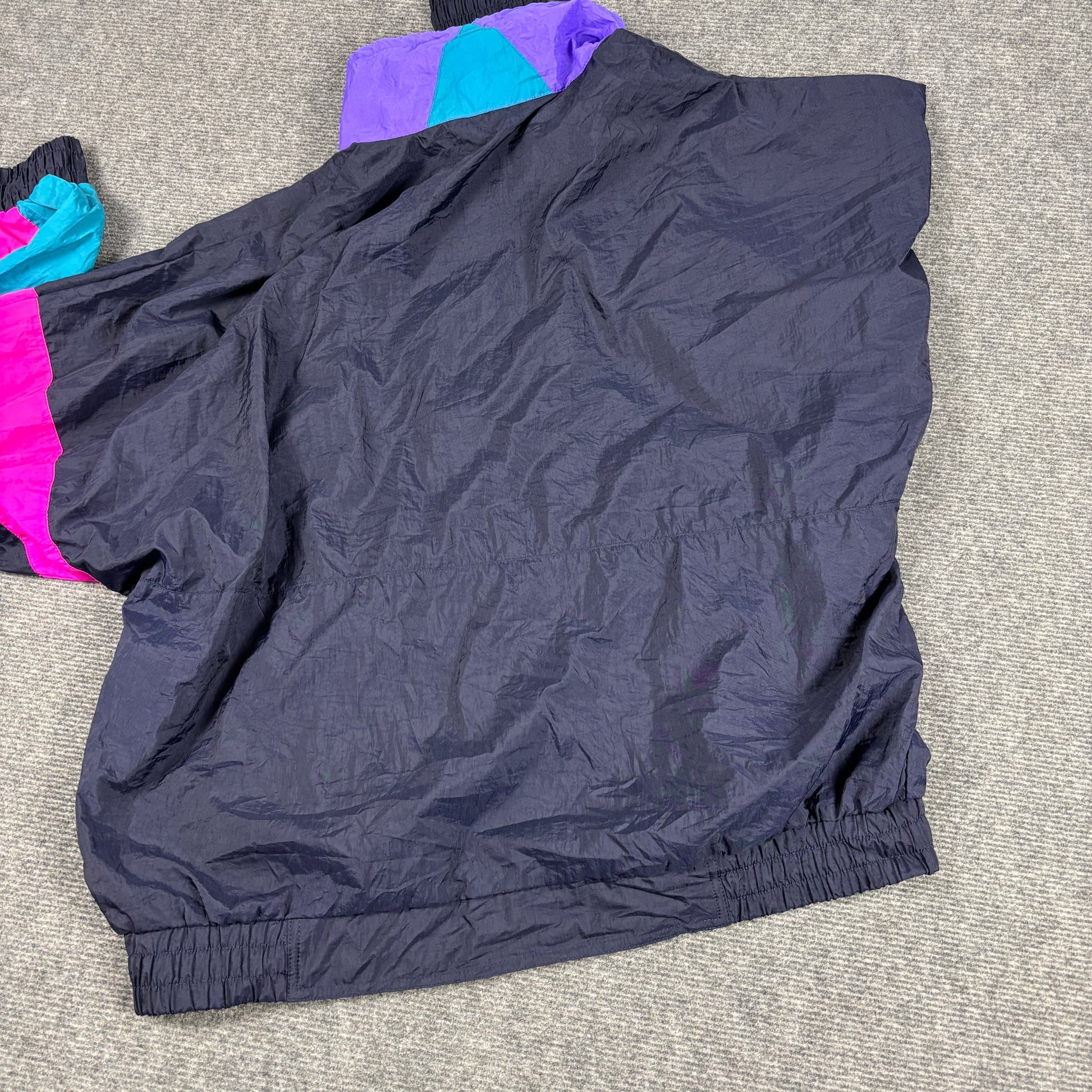 Vintage 80s Anorak Jacket Men's Large Black Fluro Nylon Windbreaker