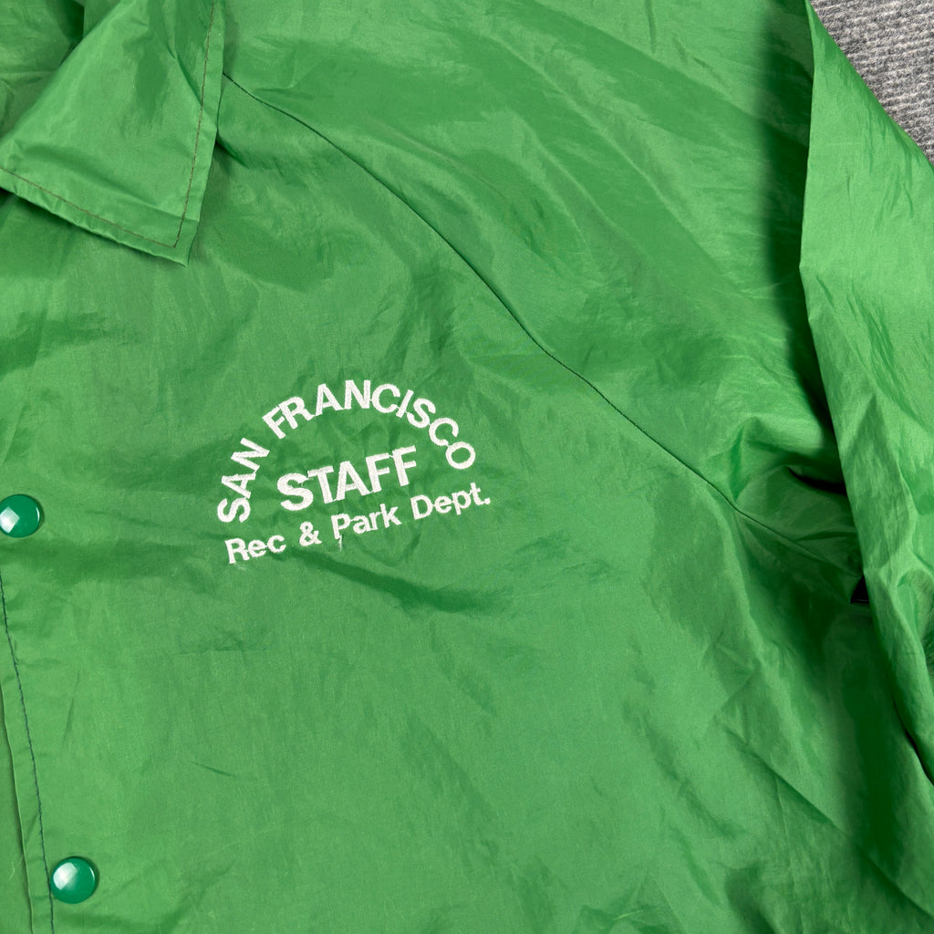 Vintage 90s Parks & Rec Coaches Jacket Men's Large Green Cardinal Windbreaker