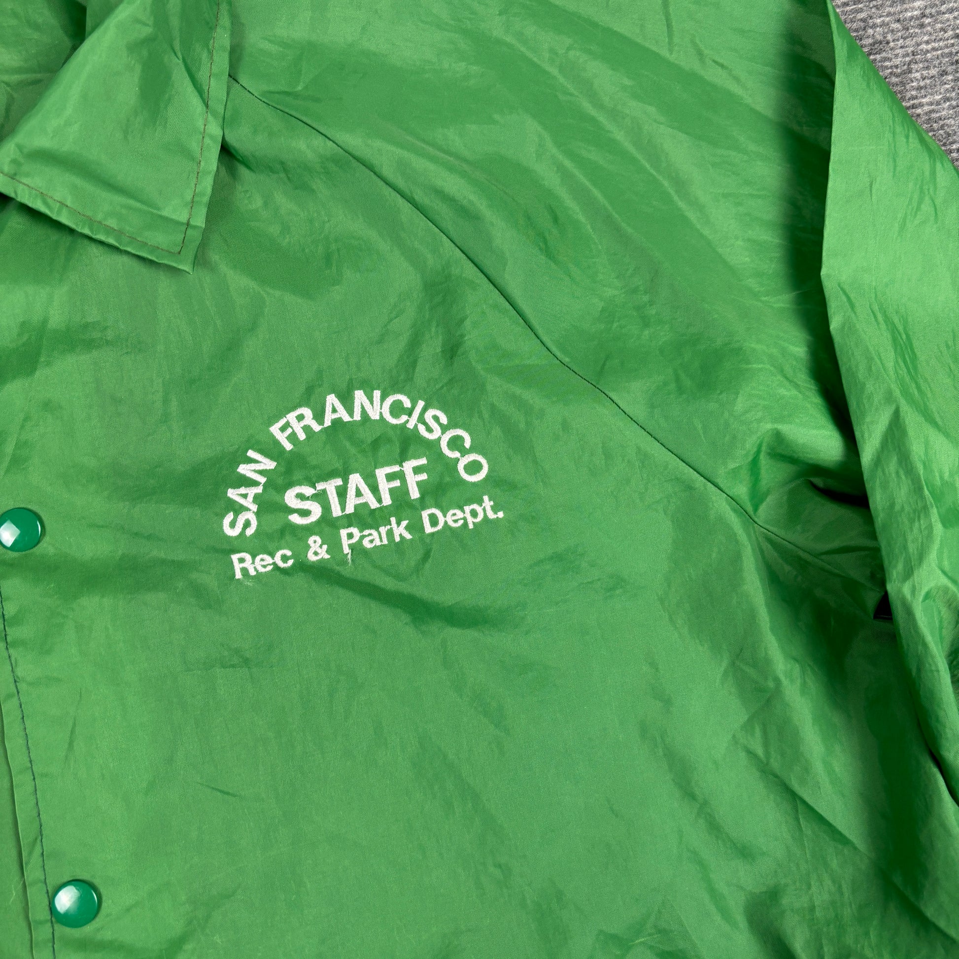 Vintage 90s Parks & Rec Coaches Jacket Men's Large Green Cardinal Windbreaker