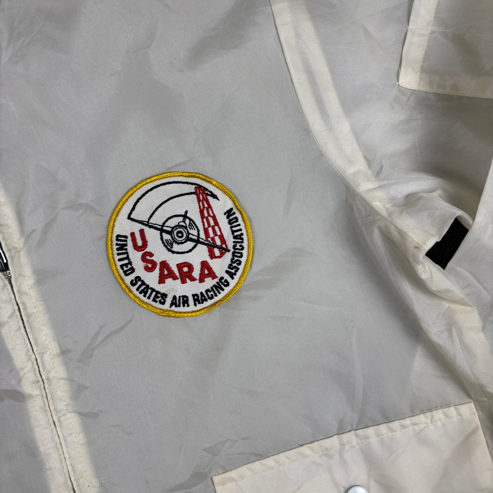 Vintage 70s Swingster Air Racing Jacket Men's Medium White Sheer Windbreaker