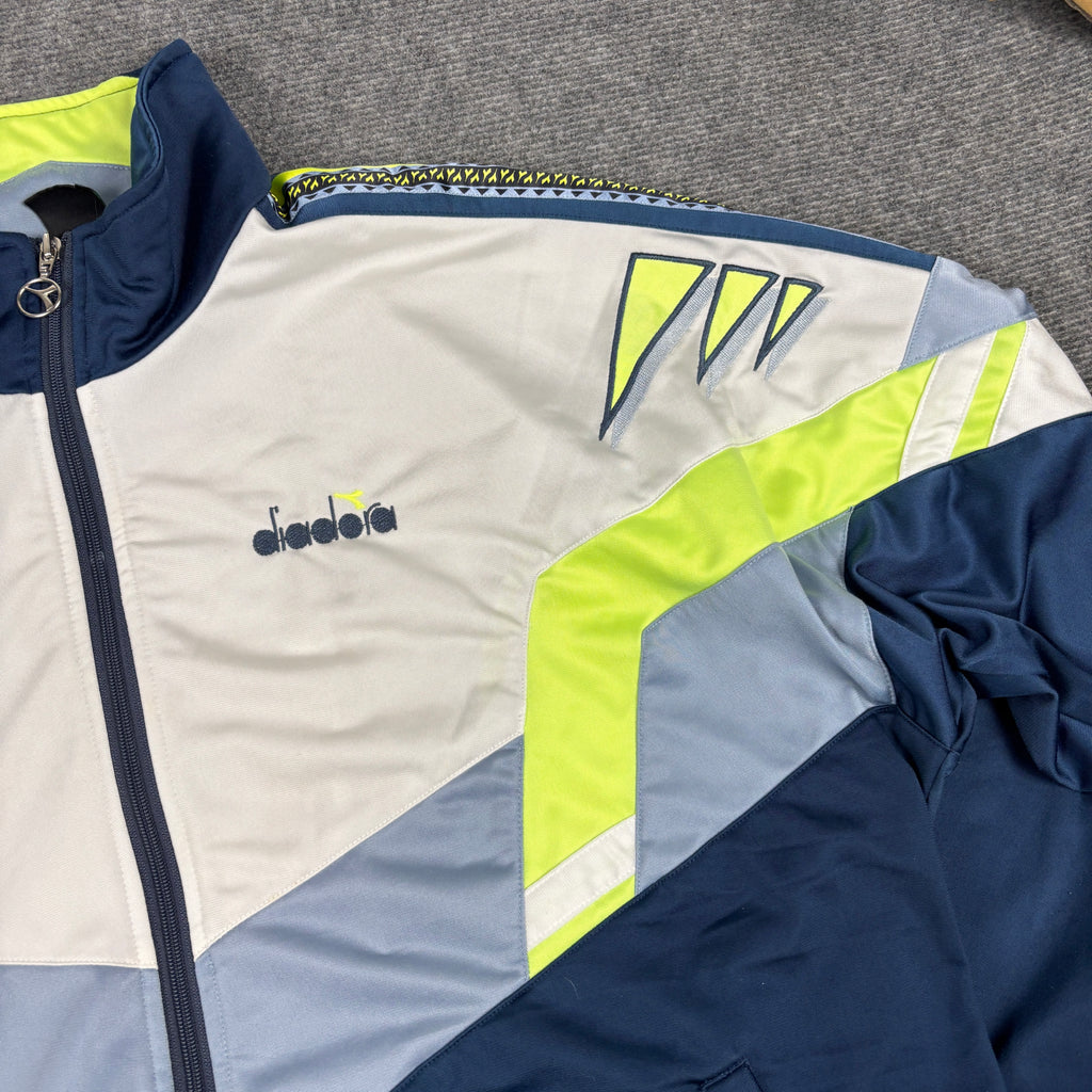 Vintage Diadora Track Jacket Men's XL Blue Green Retro Sportswear
