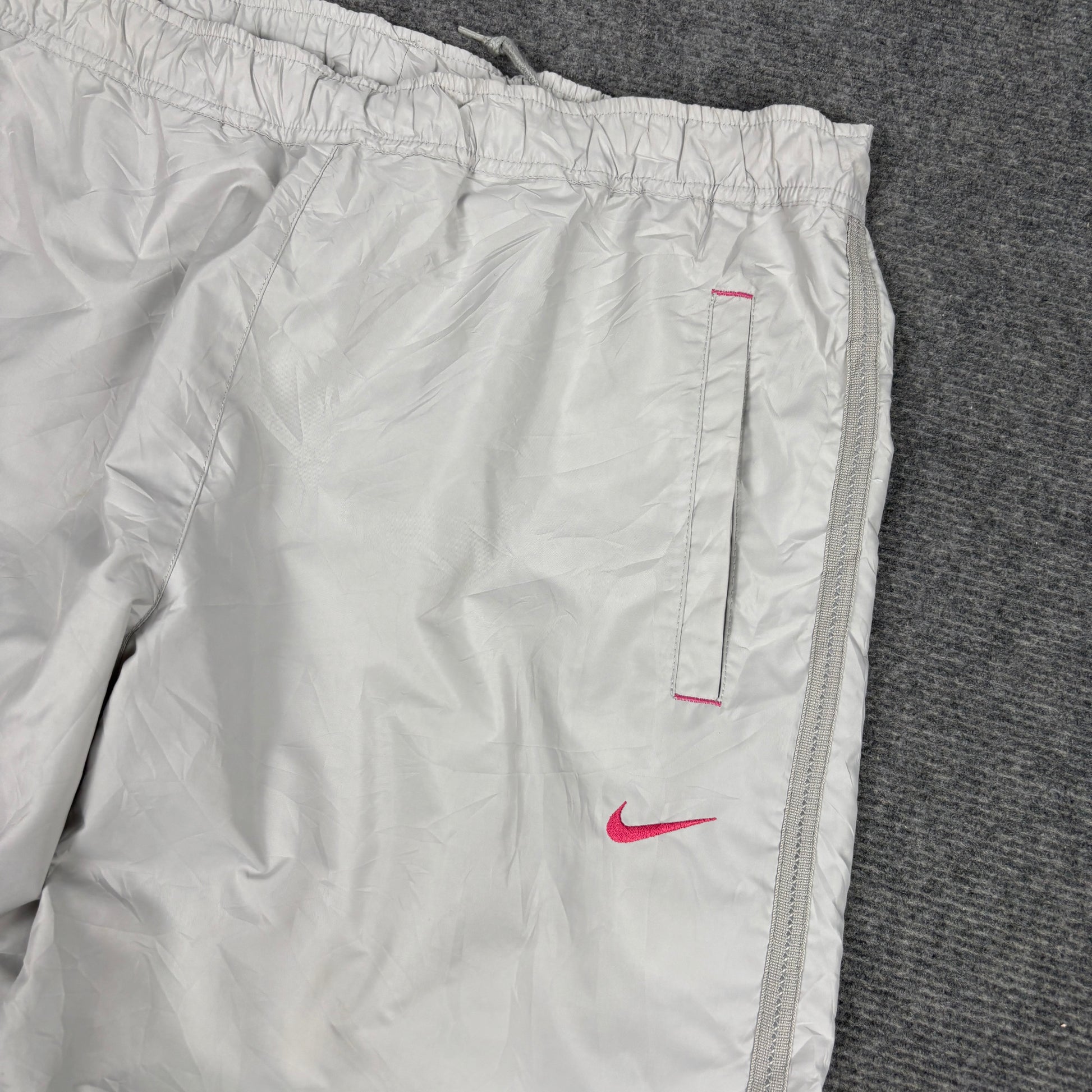 Vintage 00s Nike Track Pants Women's Medium Grey Pink Mini Swoosh