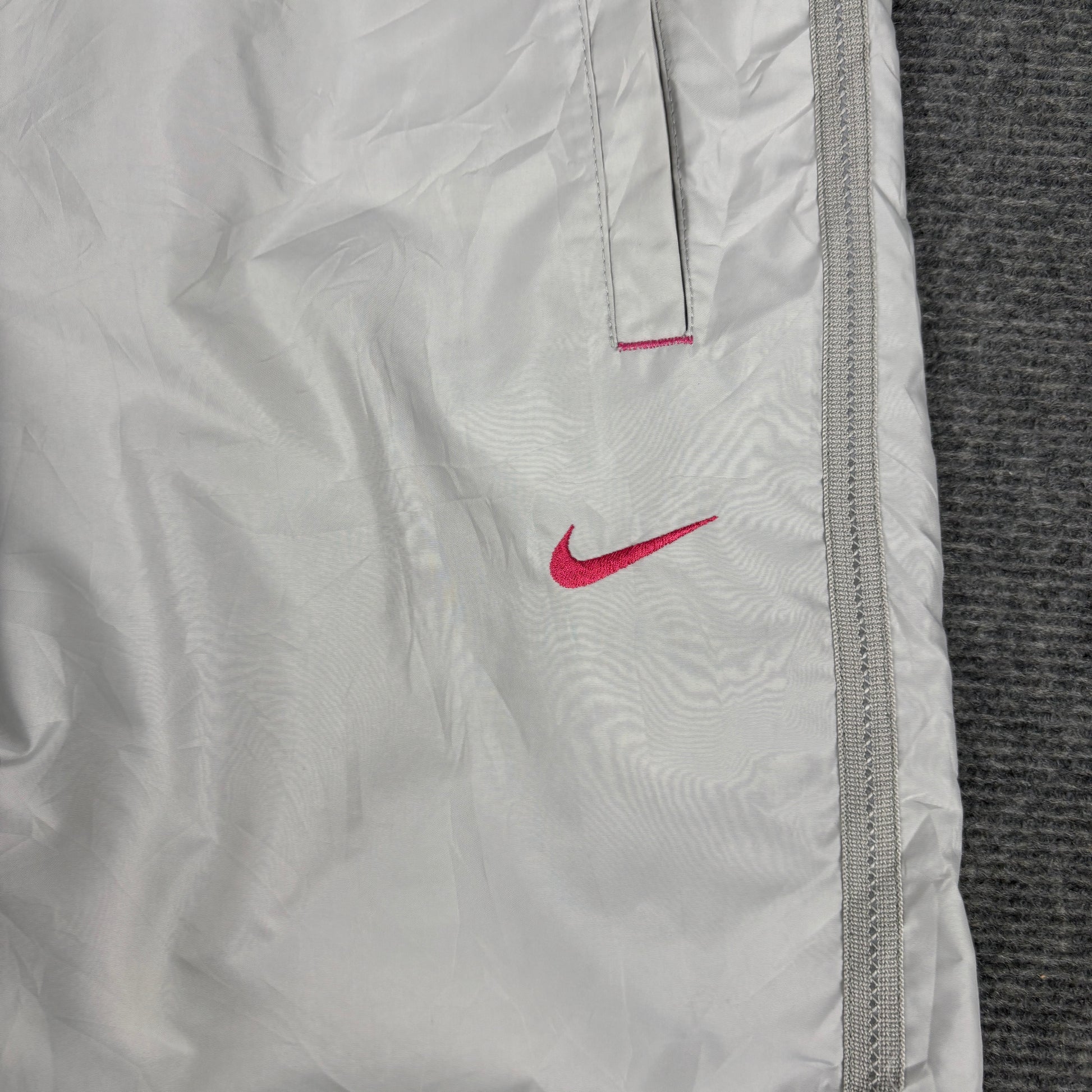 Vintage 00s Nike Track Pants Women's Medium Grey Pink Mini Swoosh