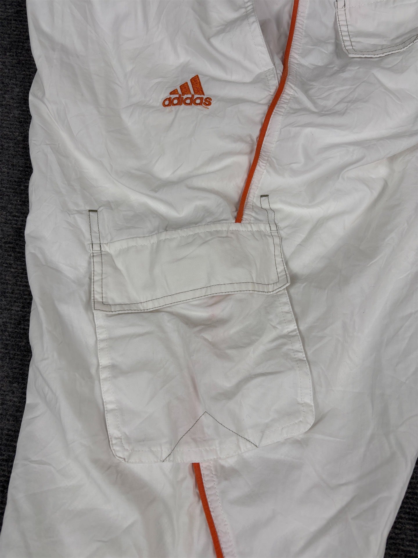 Vintage Y2K Adidas 3/4 Track Pants Men’s M White Orange Summer Cargo Bungee Tabs