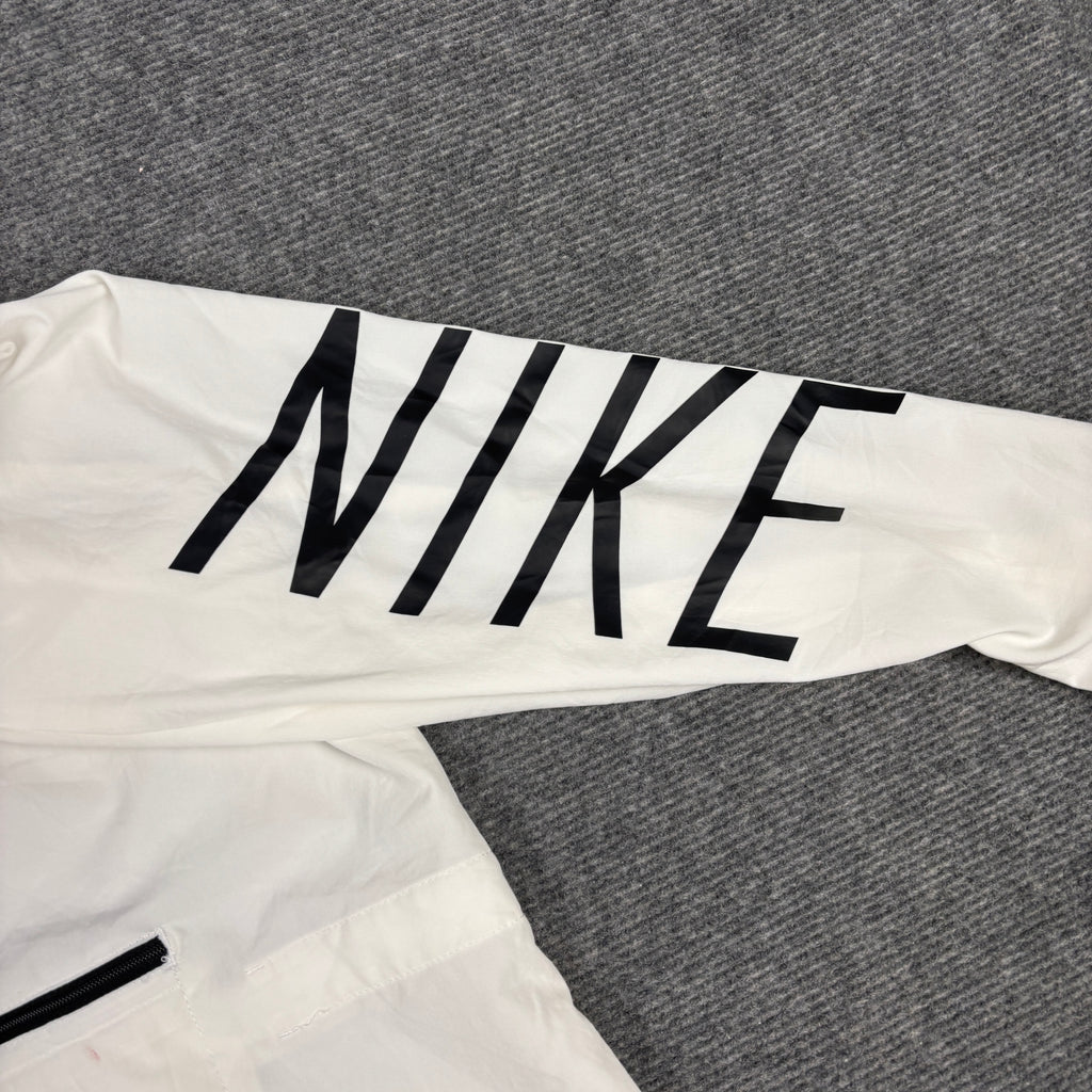 Nike Dri-fit Hoodie Jacket Men's Small White Black Spell Out Logo Anorak