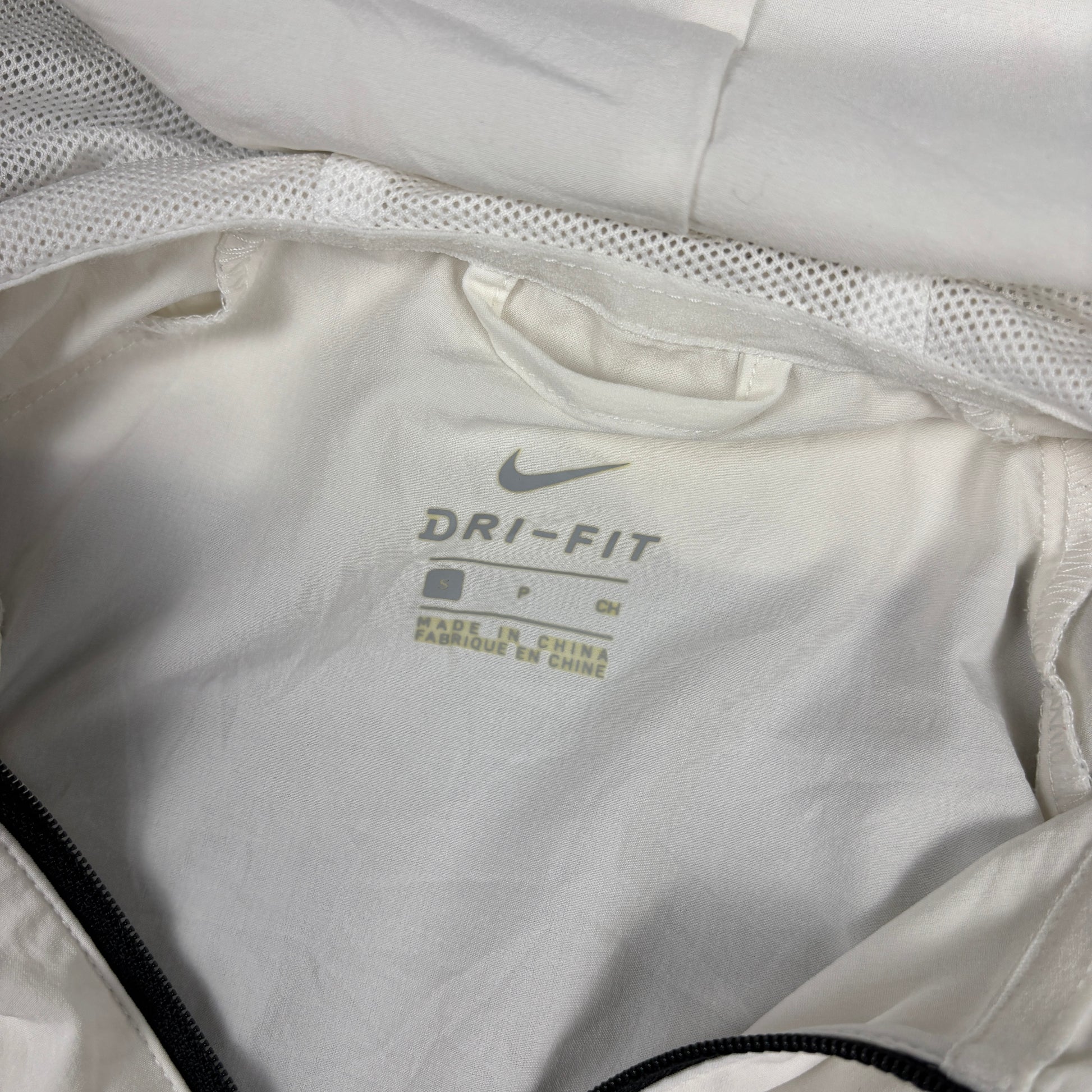 Nike Dri-fit Hoodie Jacket Men's Small White Black Spell Out Logo Anorak