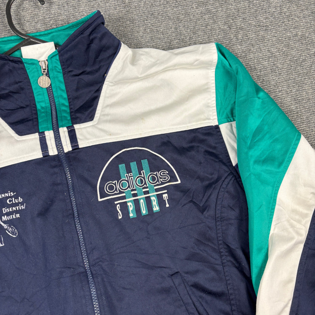 Vintage 90s Adidas Jacket Men's Small Blue Green Tennis Club Full Zip