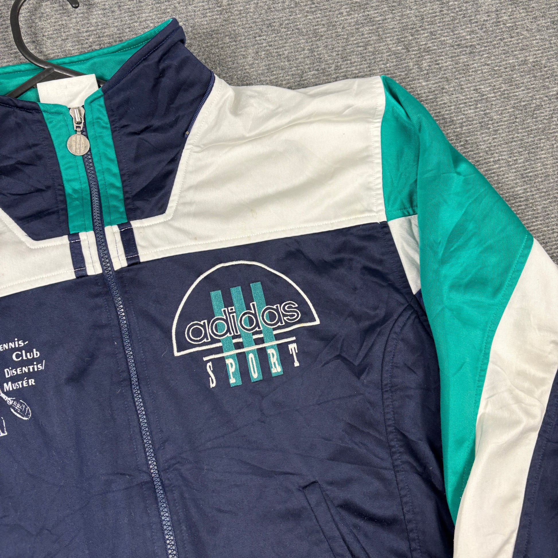 Vintage 90s Adidas Jacket Men's Small Blue Green Tennis Club Full Zip
