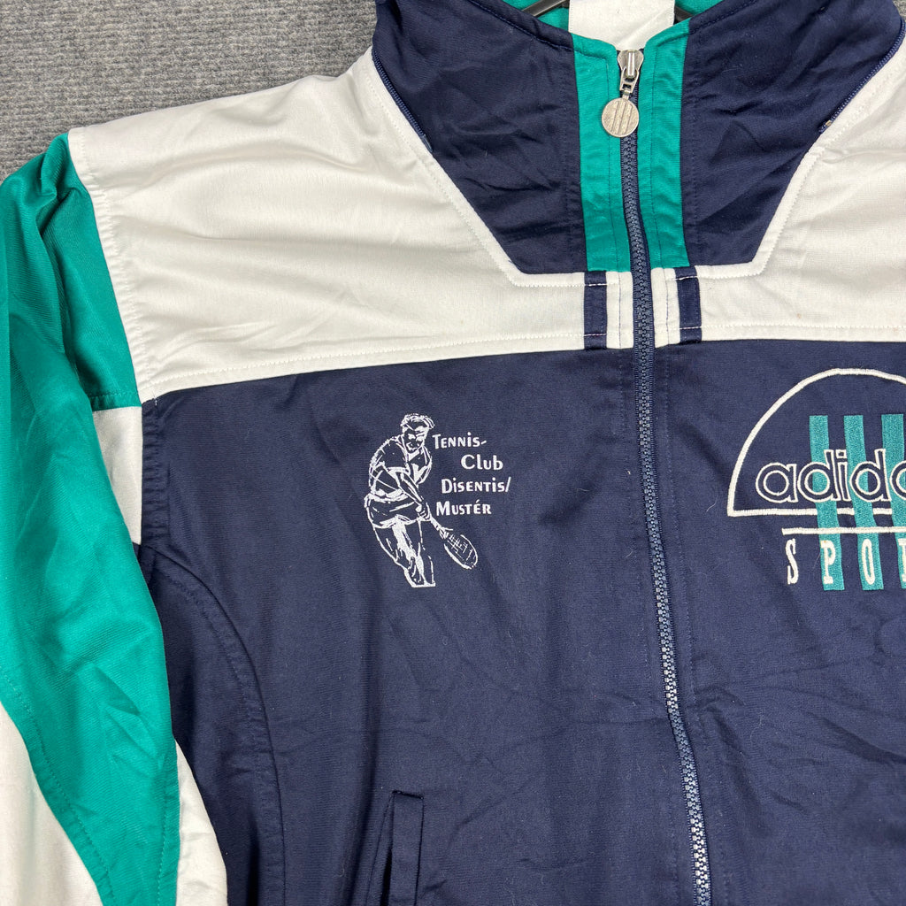 Vintage 90s Adidas Jacket Men's Small Blue Green Tennis Club Full Zip