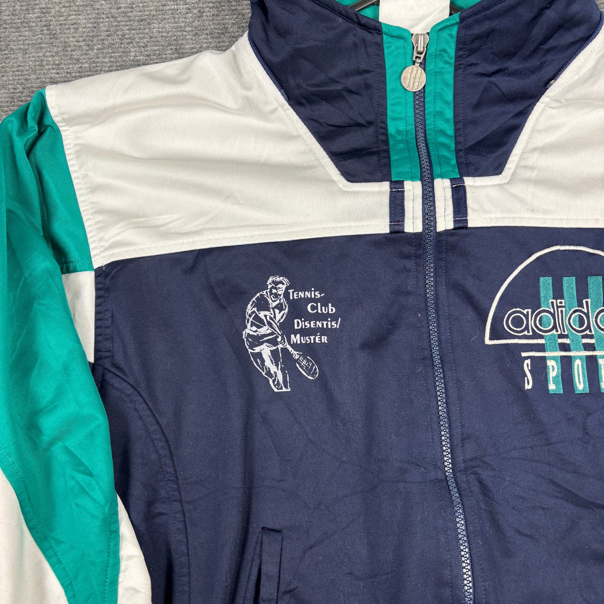 Vintage 90s Adidas Jacket Men's Small Blue Green Tennis Club Full Zip